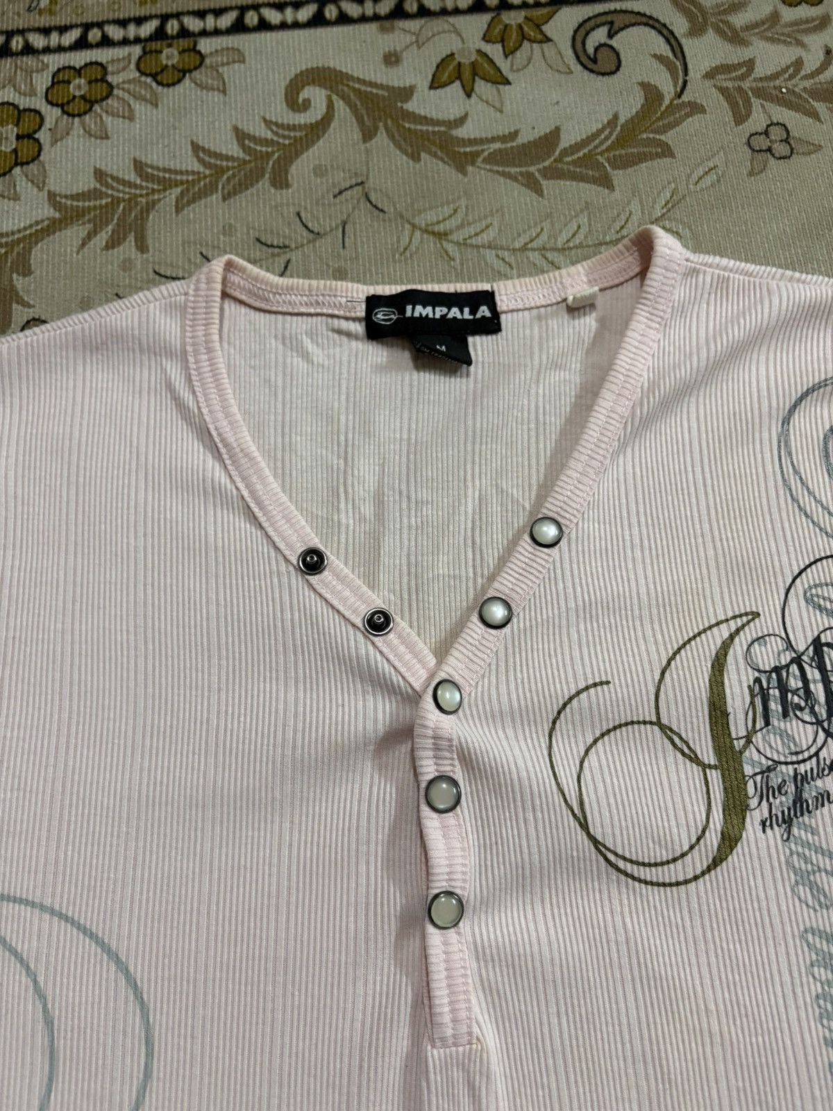 Japanese Brand IMPALA Button Up Vneck Poem Design Tee Size US M / EU 48-50 / 2 - 7 Thumbnail