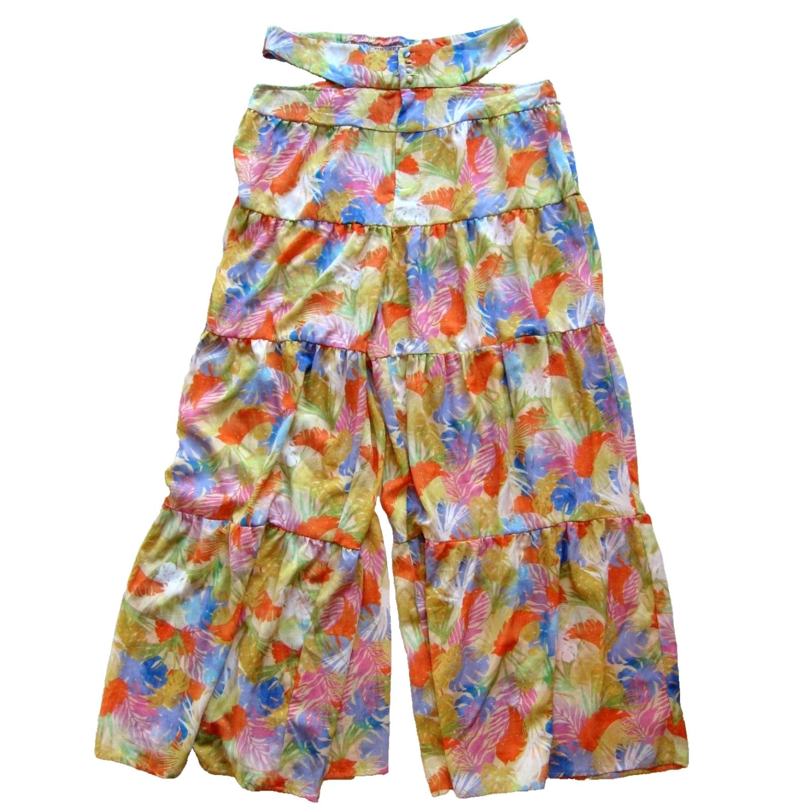 Shein NWT SHEIN Floral Open Hip Wide Leg Pant Large Yellow Women's Pants Size 36" / US 14 / IT 50 - 2 Thumbnail