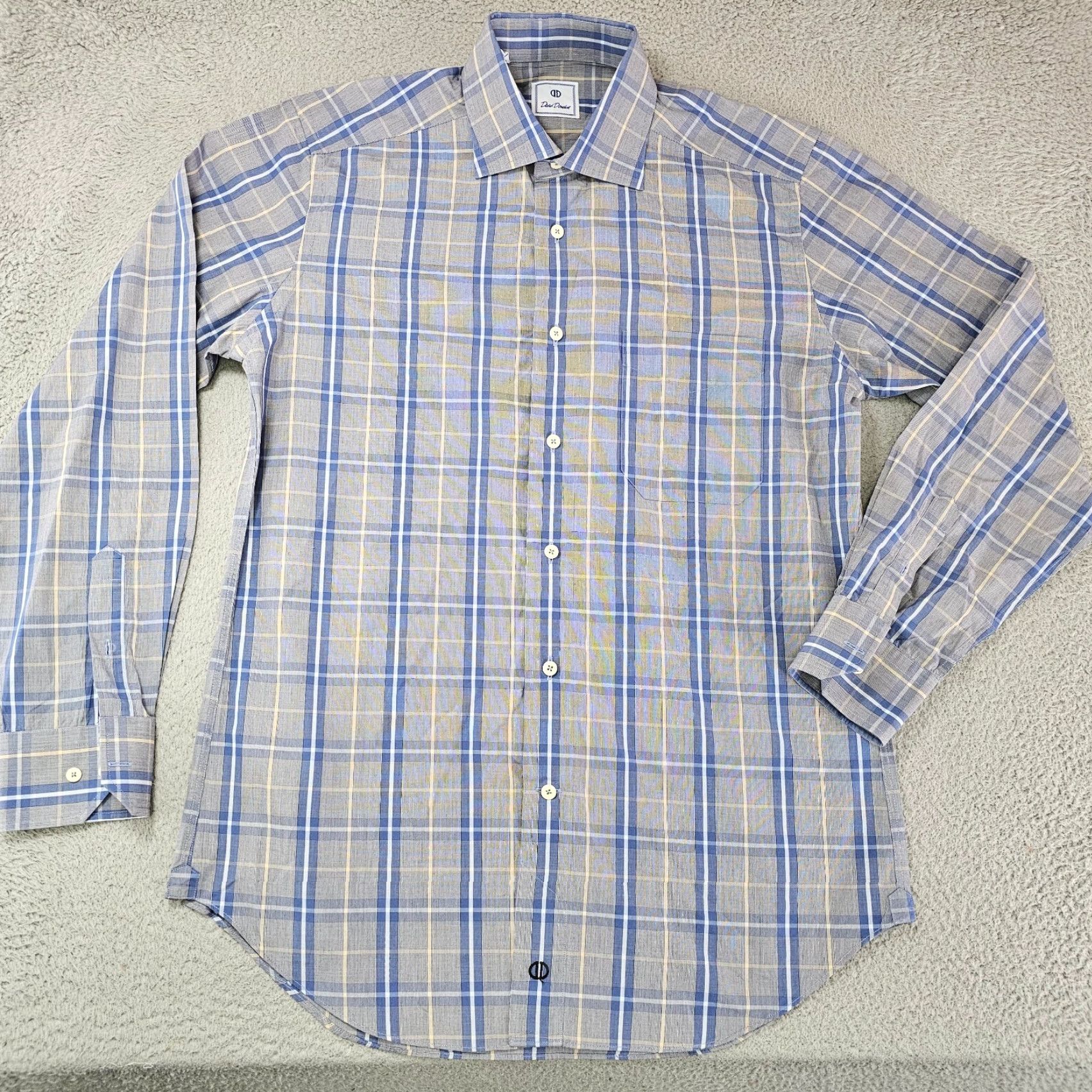 David Donahue David Donahue Dress Shirt Mens Medium Blue Check Cotton Long Sleeve Button Up Size 40R - 2 Thumbnail