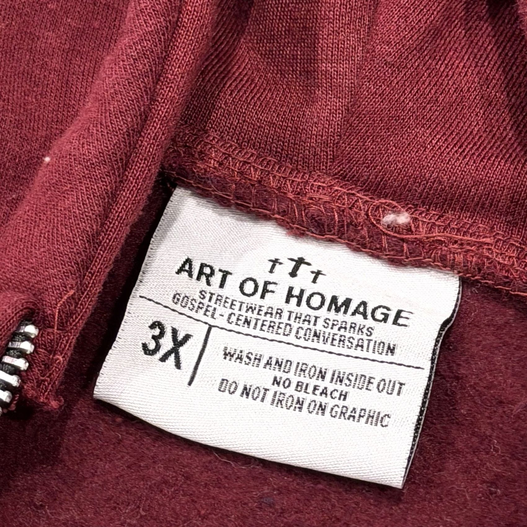 Vintage Art of Homage Zip-up Hoodie 3XL Mens Maroon Red YHWH Art Full Zip Size US XXL / EU 58 / 5 - 3 Thumbnail
