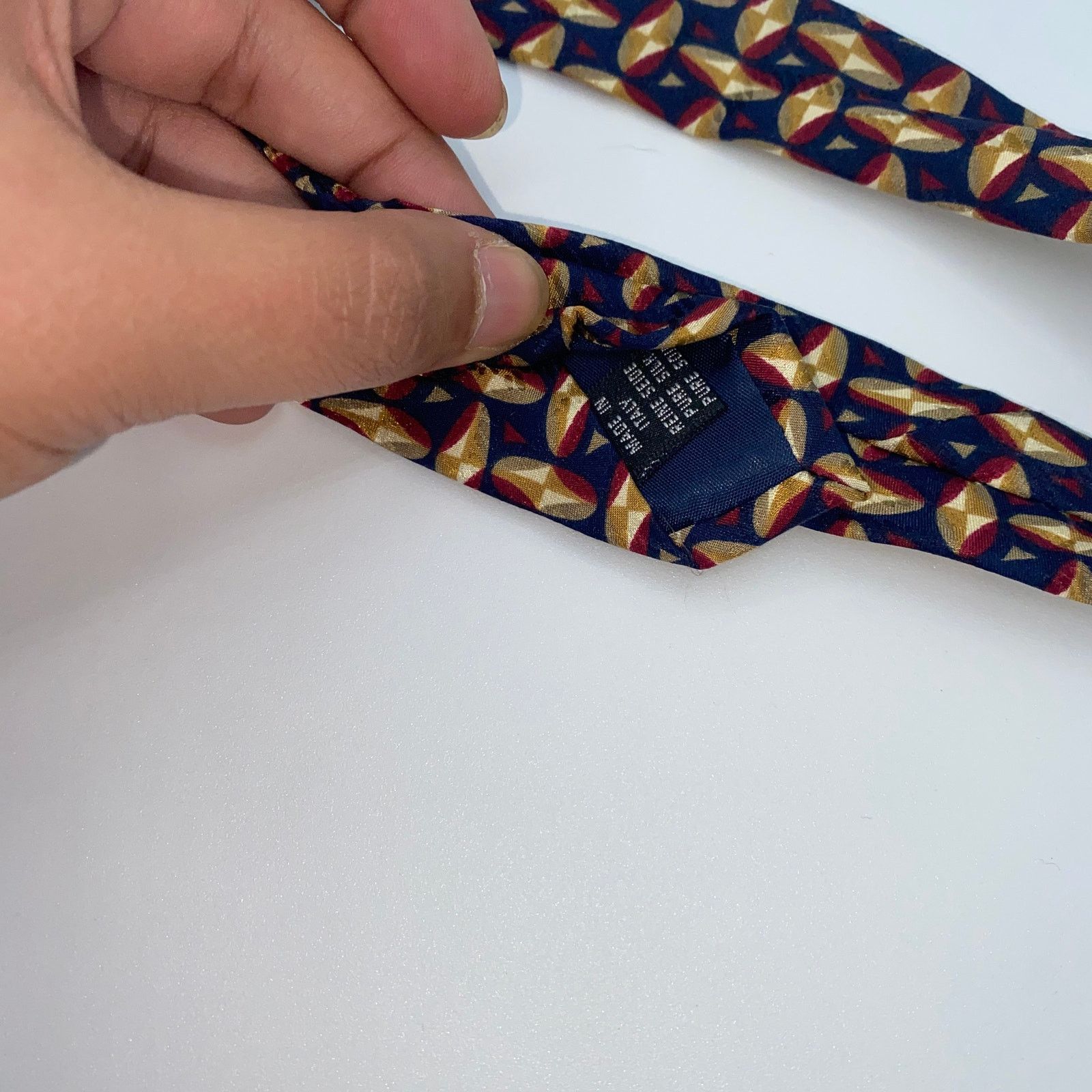 Structure Structure Pure Silk Italy Blue Red Tan Printed Neck Tie 60" Size ONE SIZE - 5 Thumbnail