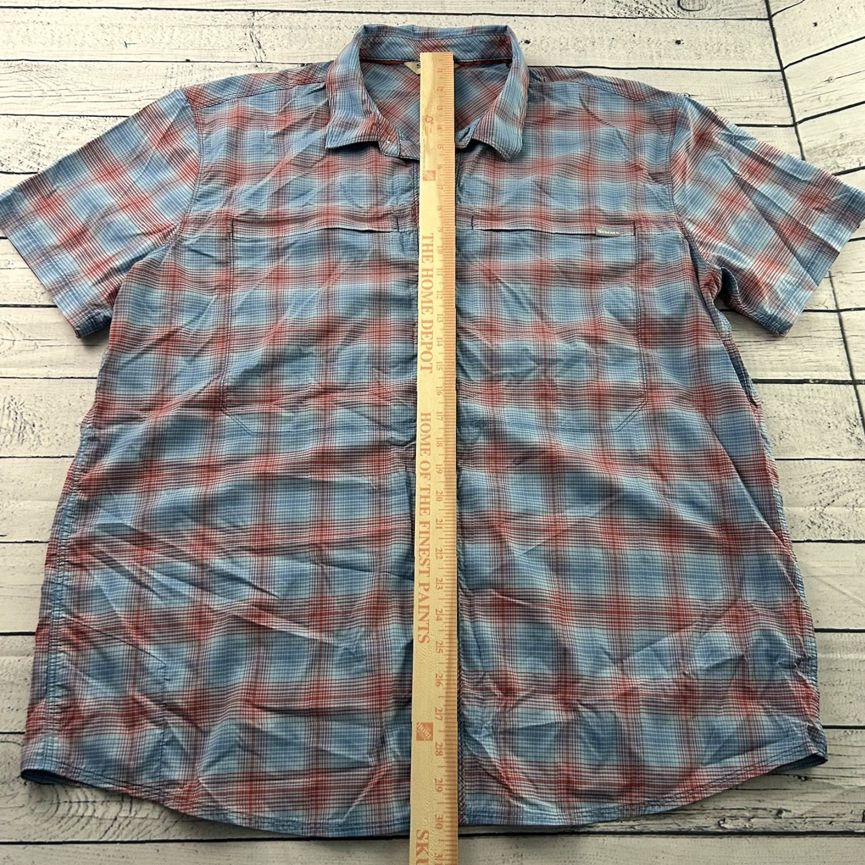 Vintage SIMMS Short Sleeve Plaid Nylon Button-Up Shirt Men's XL Blue Red Size US XL / EU 56 / 4 - 5 Thumbnail
