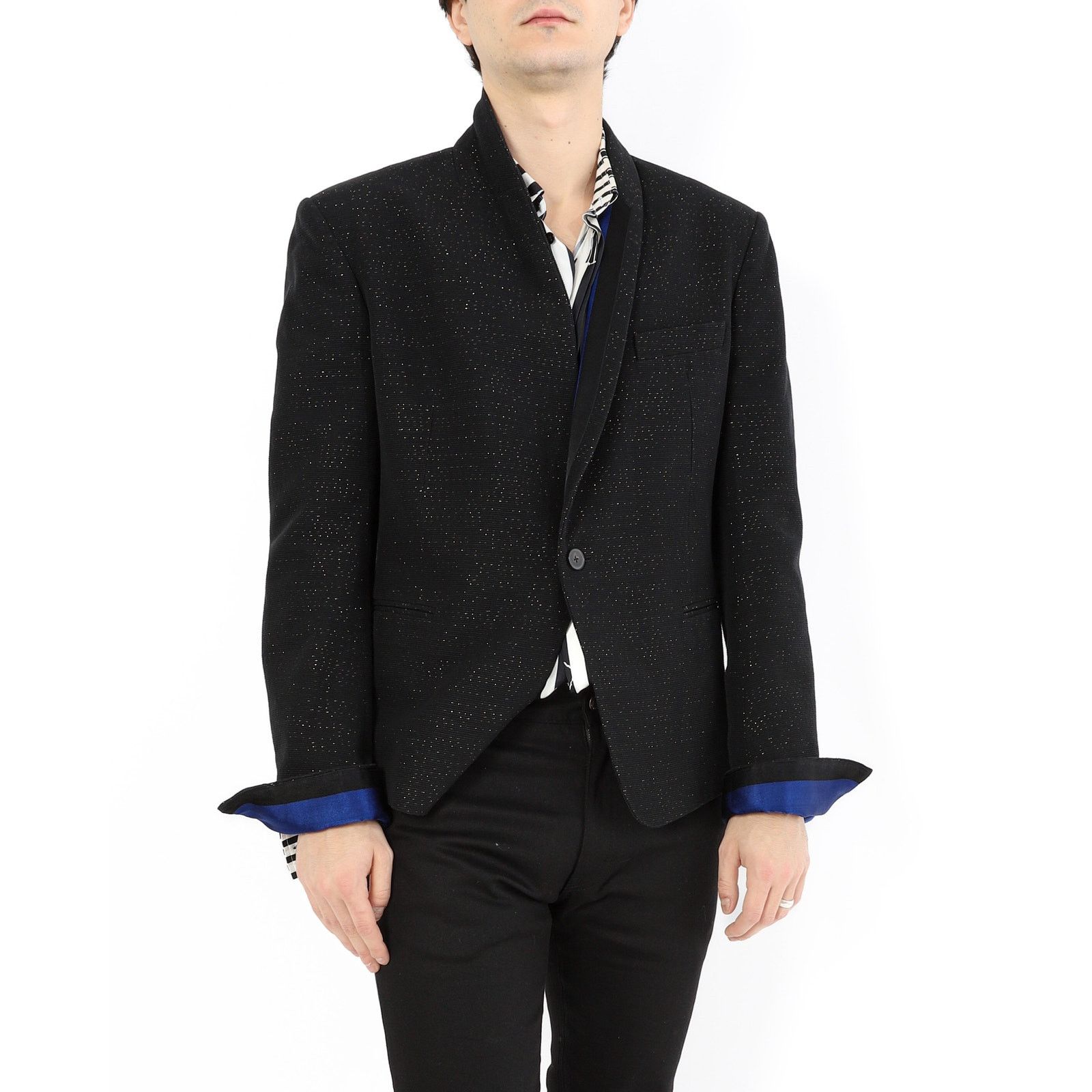 Haider Ackermann SS17 Shawl Collar Blazer in Black Metallic Wool Size 50R - 6 Thumbnail