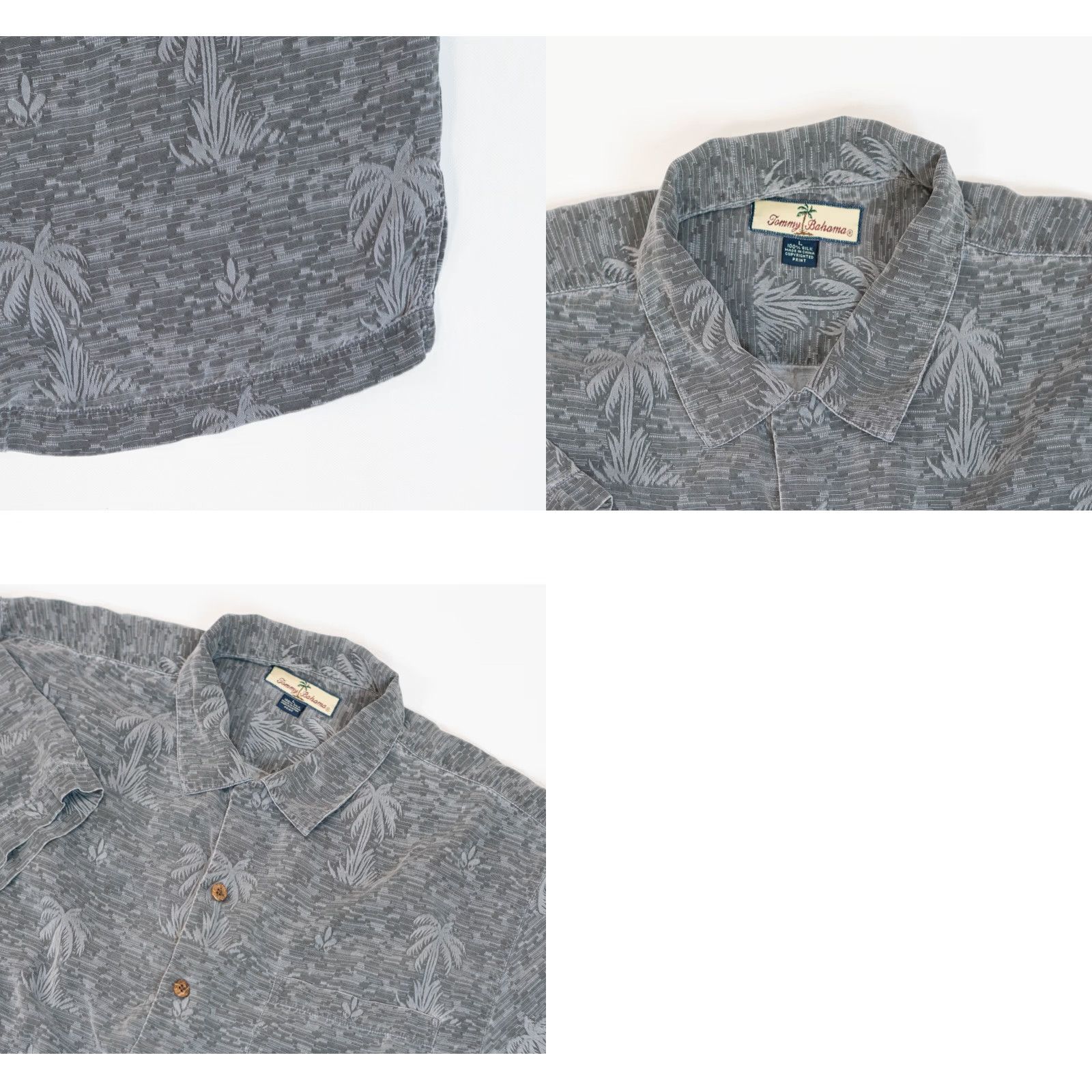 Tommy Bahama VINTAGE Tommy Bahama Silk Shirt Mens L Gray Striped Palm Trees Button Up Size US L / EU 52-54 / 3 - 9 Thumbnail