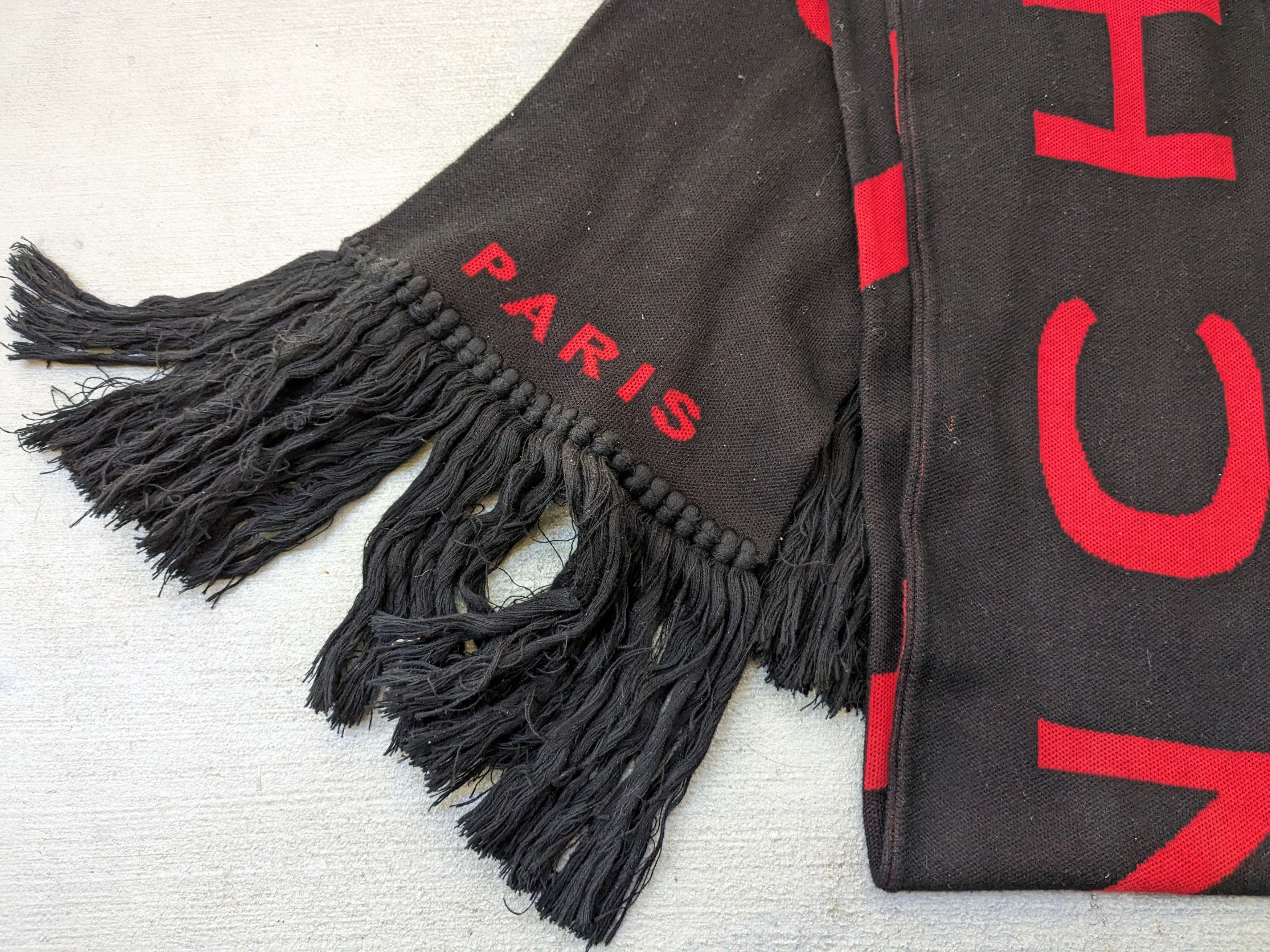 Givenchy Givenchy Scarf Fringe Logo Football Red Black Cotton 74" Size ONE SIZE - 5 Thumbnail