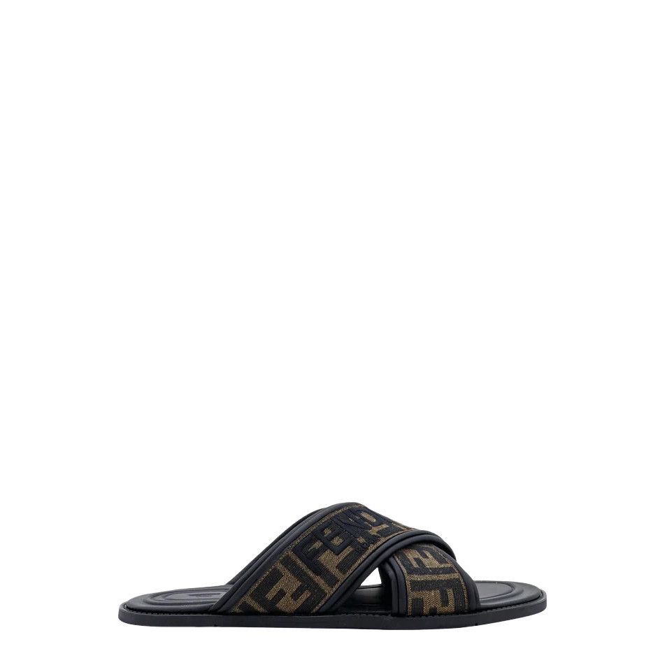 FENDI $730 Brown Fabric Slides New & Authentic (Men's size:6
