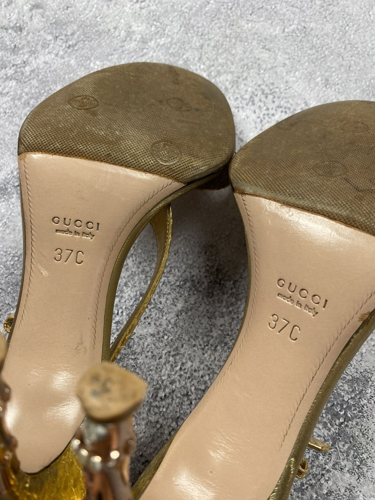 Gucci Gucci by Tom Ford SS04 Vintage Gold Python Bamboo Heel Snake Size US 7 / IT 37 - 9 Thumbnail