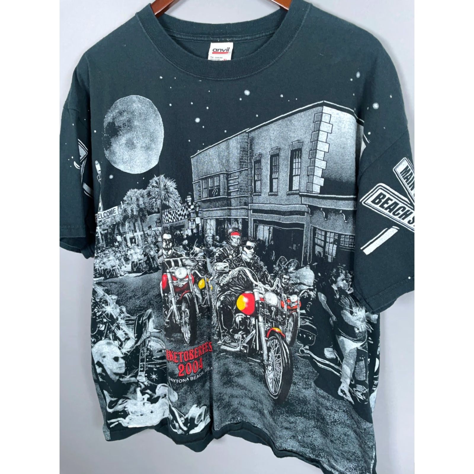 Anvil VINTAGE Anvil T-Shirt Biker 2004 Biketoberfest All-Over Print Black Adult XL Mens Size US XL / EU 56 / 4 - 7 Thumbnail