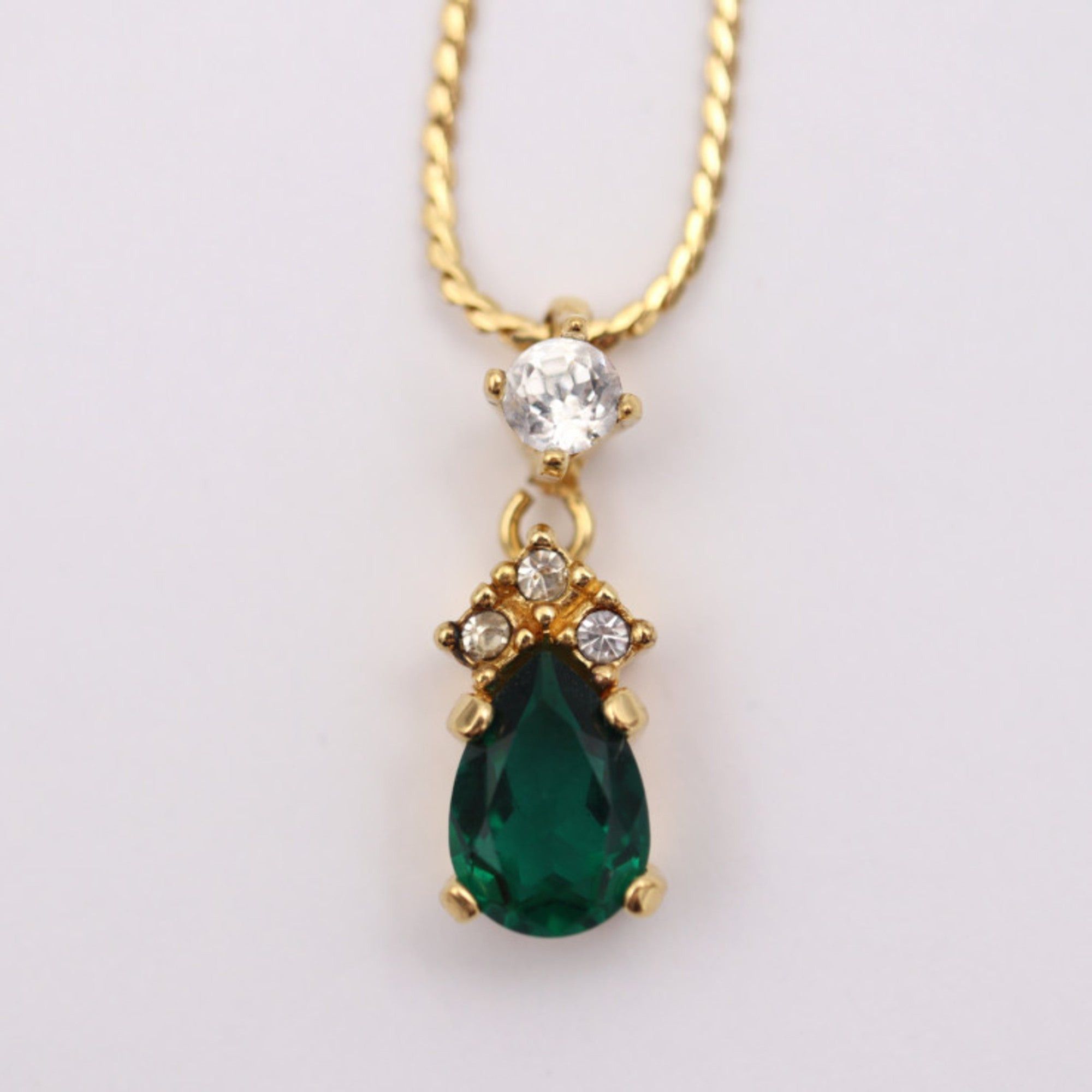 image of Christian Dior Necklace Metal Rhinestone Gold Green Clear Color Stone Pendant in Black, Women's