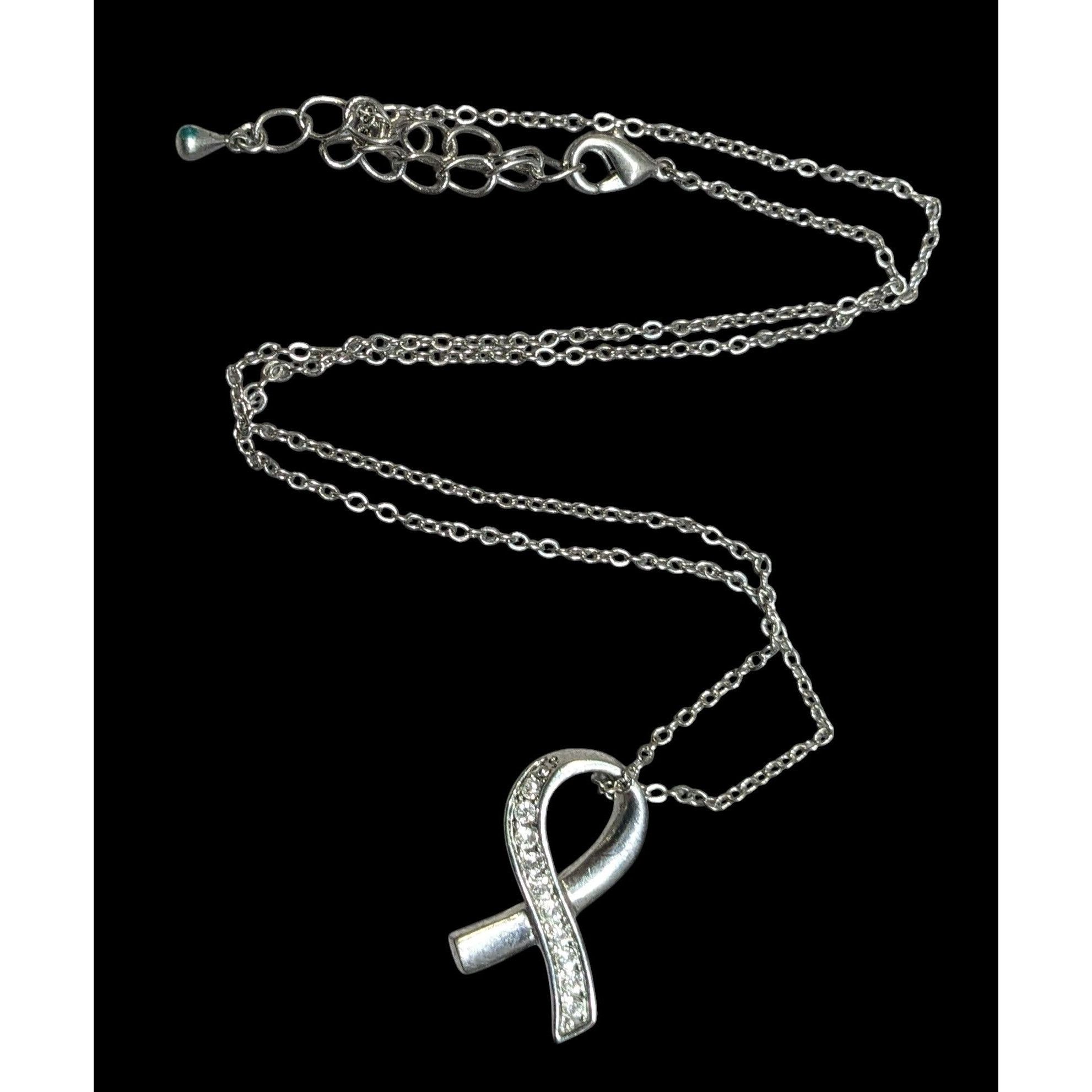 Other Elegant Ribbon Pendant Silver Tone With Rhinestone Accents Size ONE SIZE - 1 Thumbnail