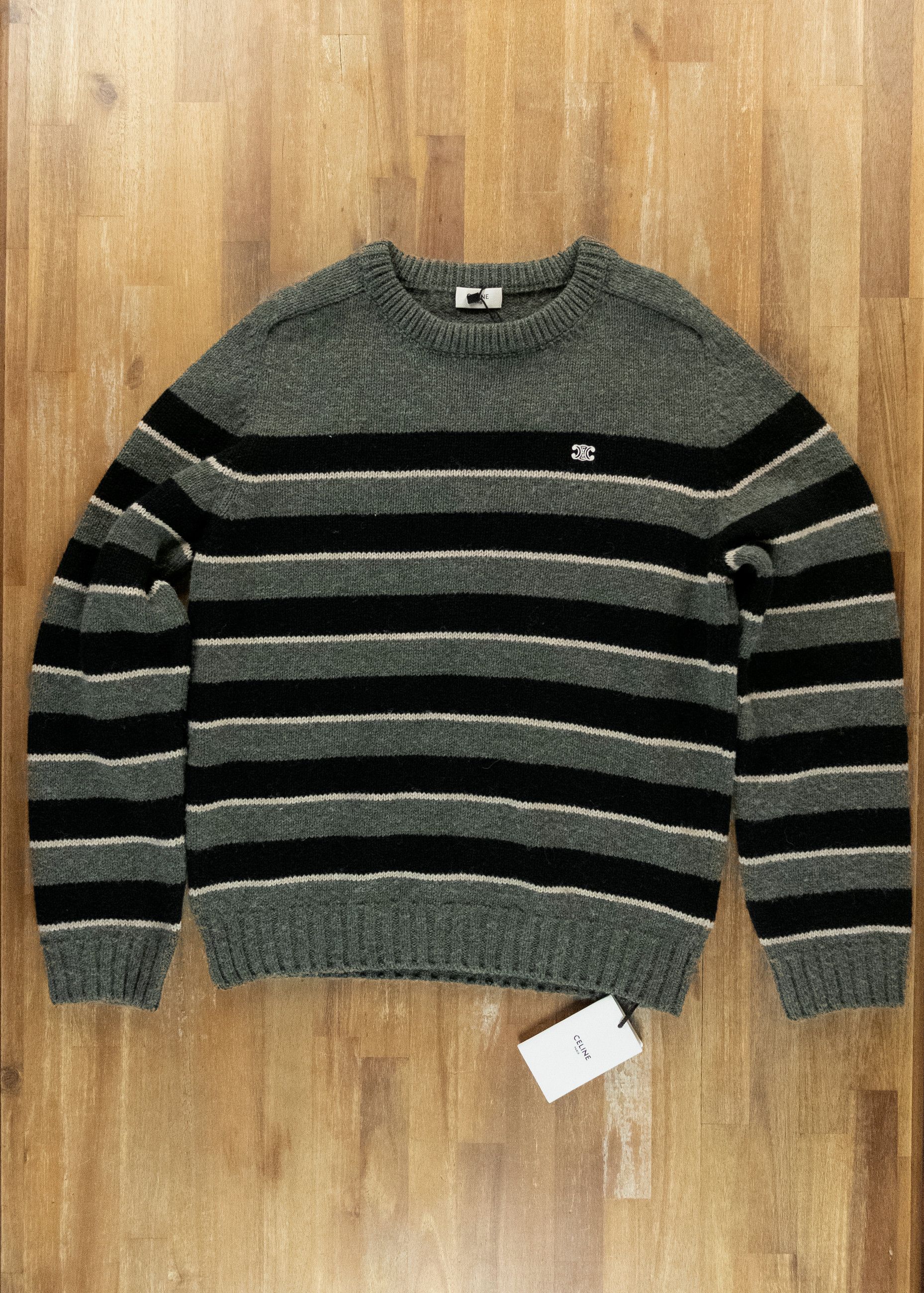 Celine CELINE Hedi Slimane logo embroidered striped wool sweater q Size US L / EU 52-54 / 3 - 4 Thumbnail