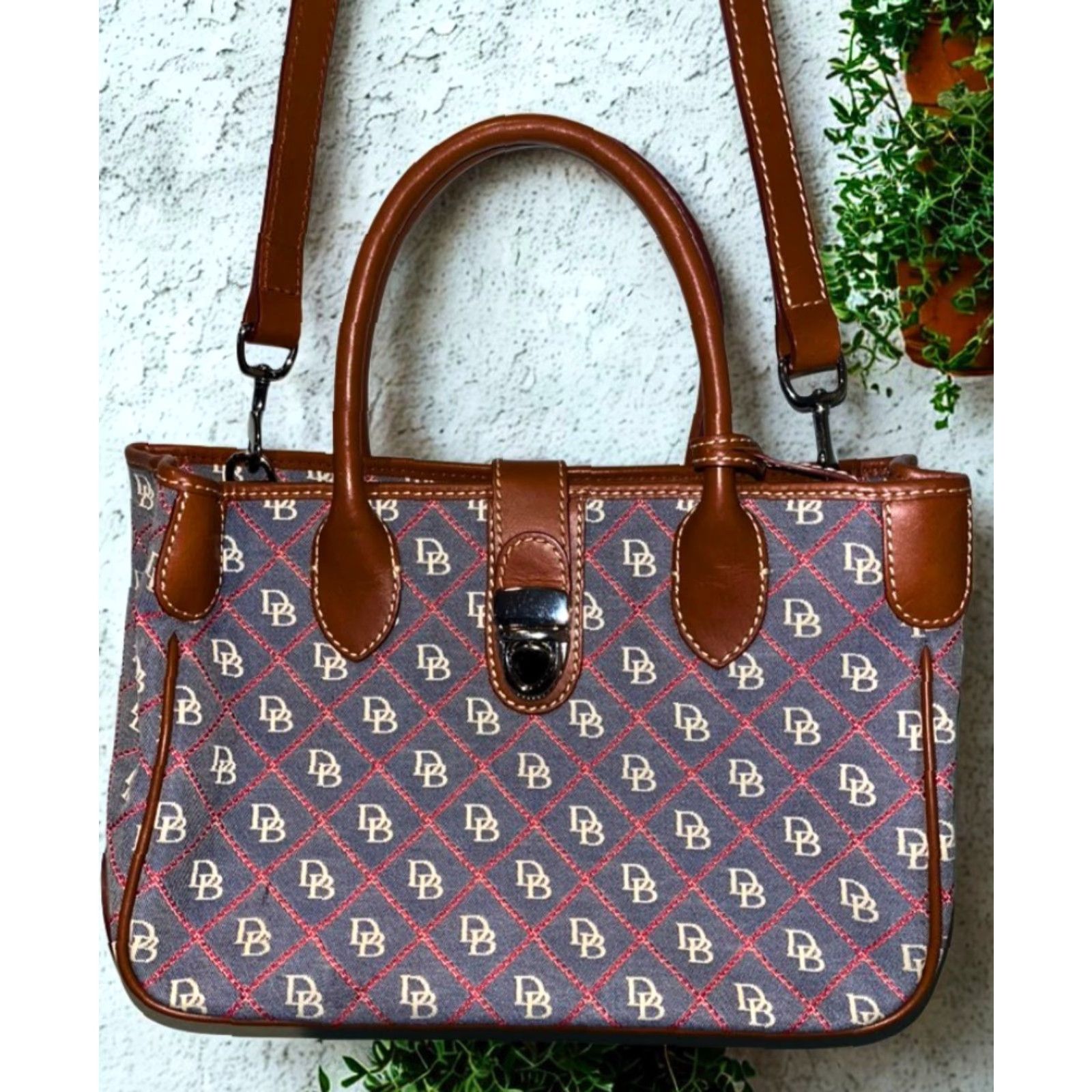 Dooney & Bourke VINTAGE Dooney & Bourke Monogram Canvas Leather Tote Shoulder Bag Crossbody Size ONE SIZE - 4 Thumbnail