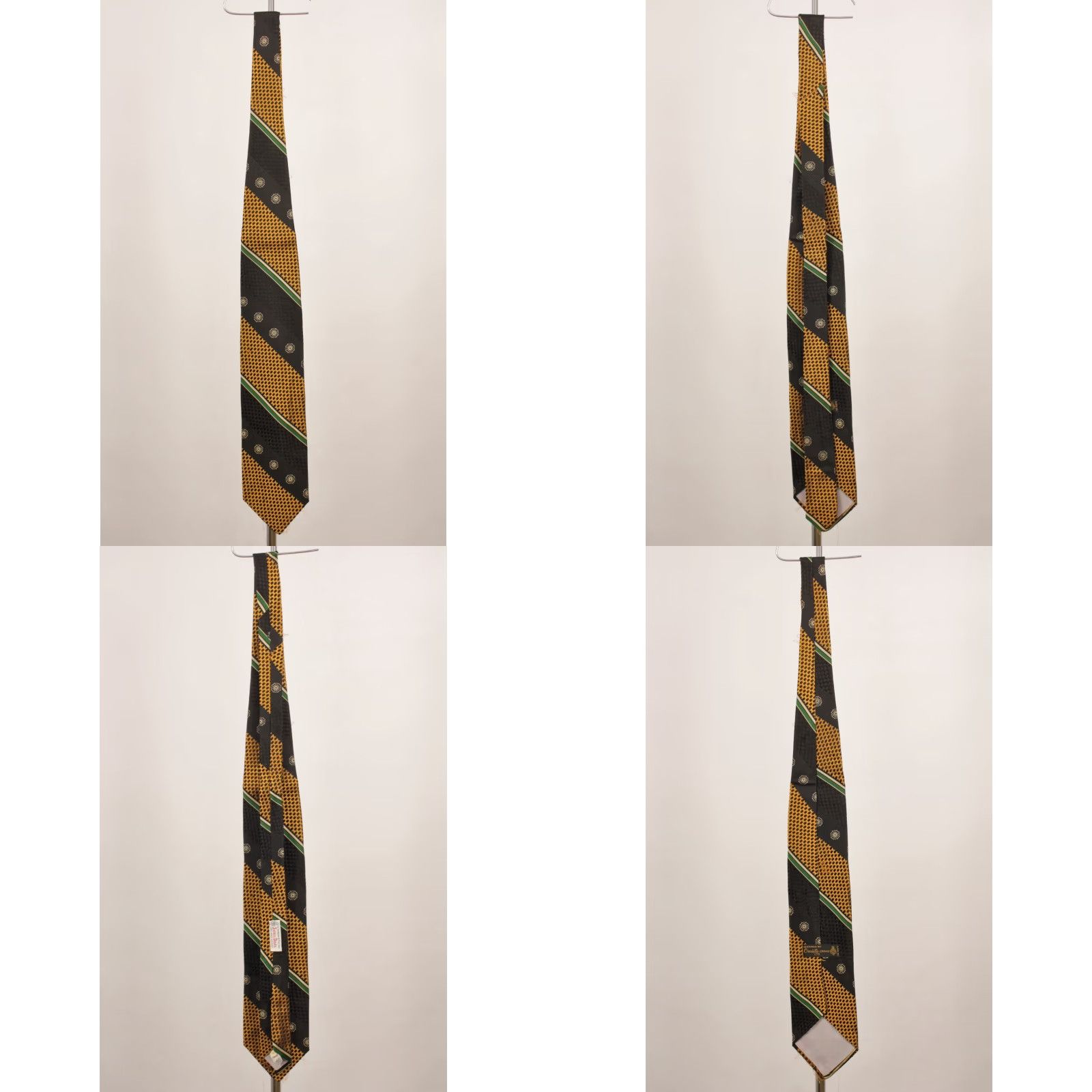 Vintage VINTAGE James Davis 70s Neck Tie Mens Silk Tie Black Green & Yellow Striped NOS VTG Good Condition 59.75" L 4" W Size ONE SIZE - 9 Thumbnail