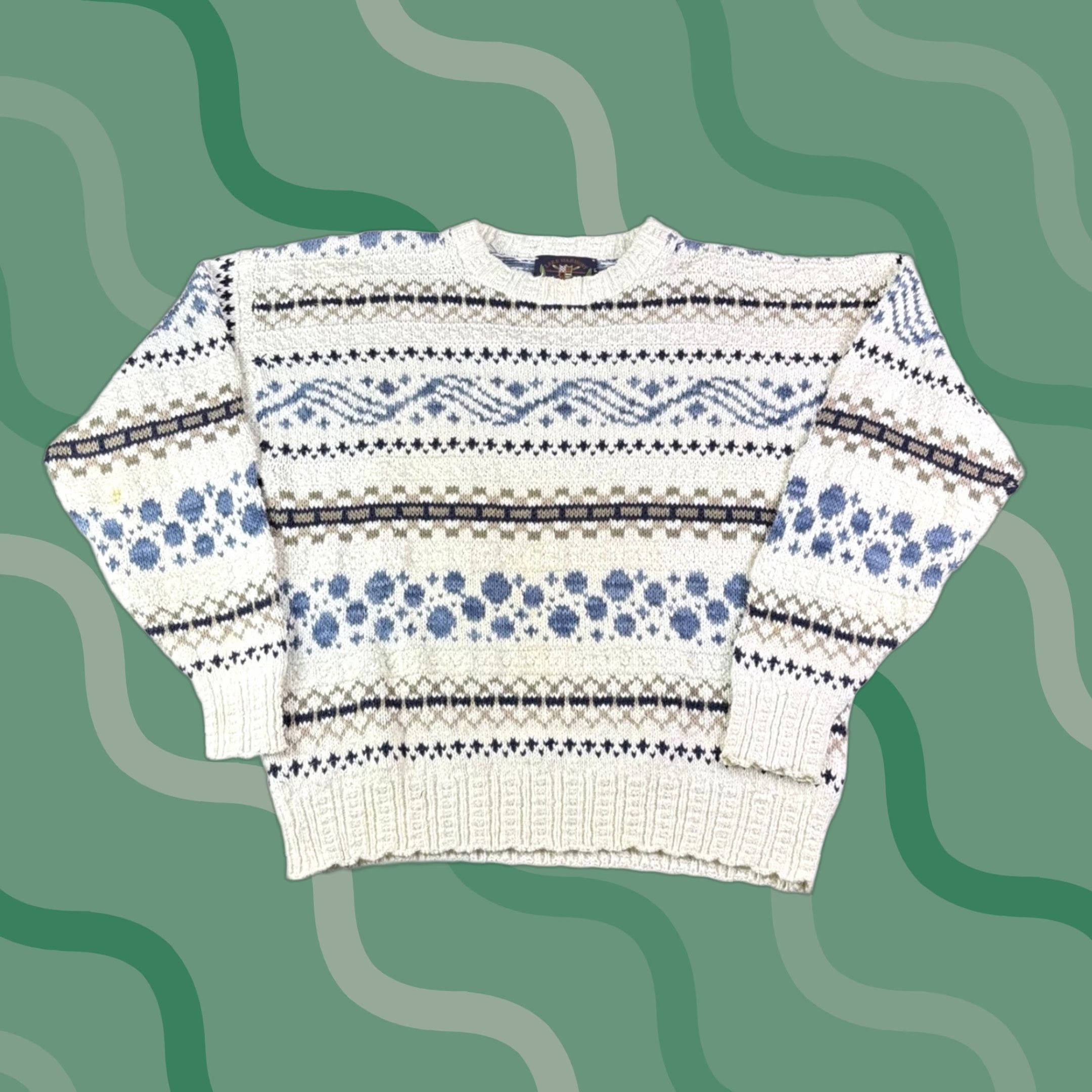 Harmony VINTAGE Lake Harmony USA Mens XL Fair Isle Crewneck Wool Sweater Geometric Pattern Cream White 90s Ski Outdoors Knitted Knit Pullover Casual Size US XL / EU 56 / 4 - 1 Thumbnail