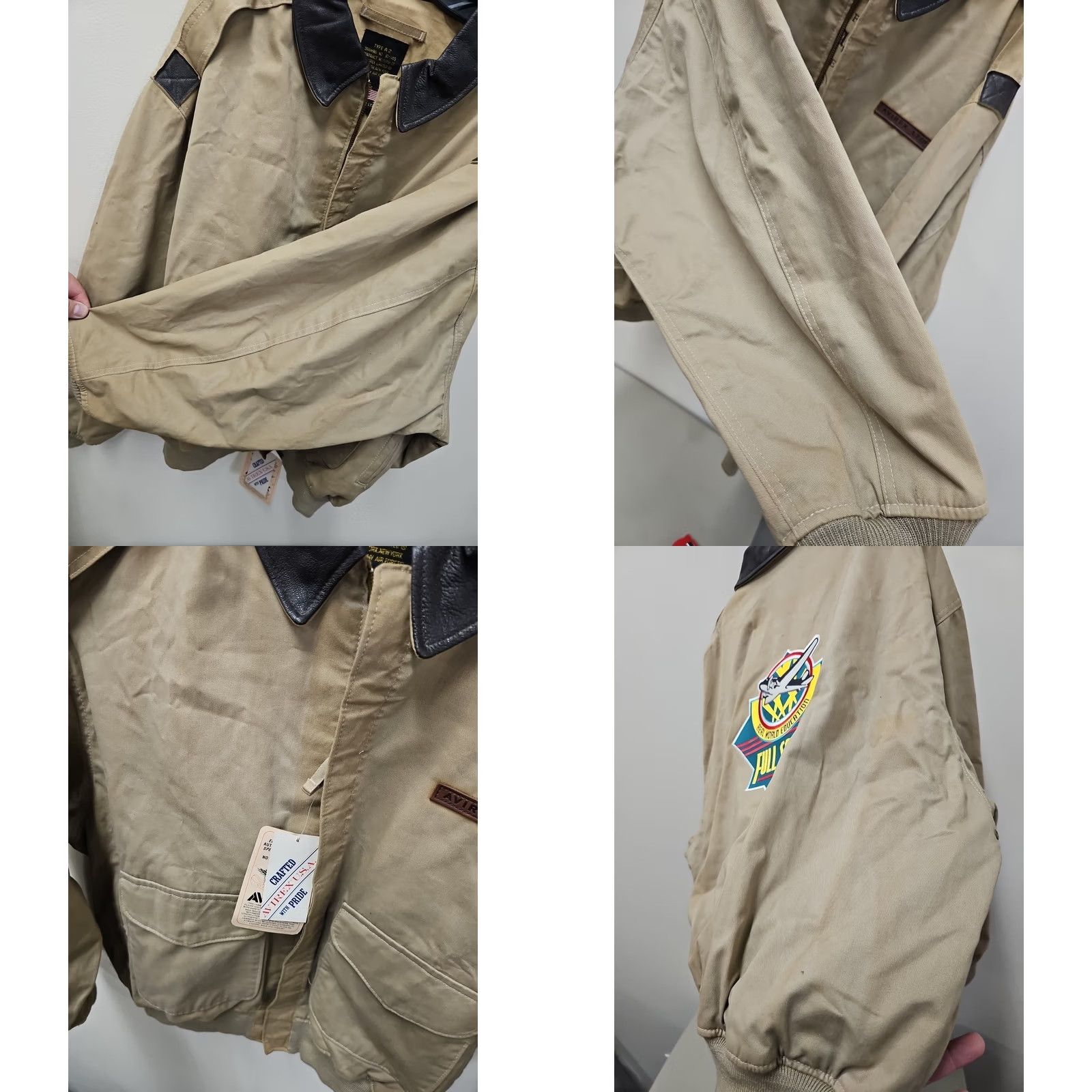 Avirex VINTAGE Avirex LTD A-2 1987 Bomber Jacket Collared Mens XL Beige Navy 1980s 8/21ss Size US XL / EU 56 / 4 - 9 Thumbnail