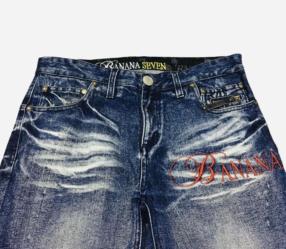 If Six Was Nine × Japanese Brand Rare Design Vintage Banana Seven Distressed Jeans 1990s Size US 33 - 4 Thumbnail