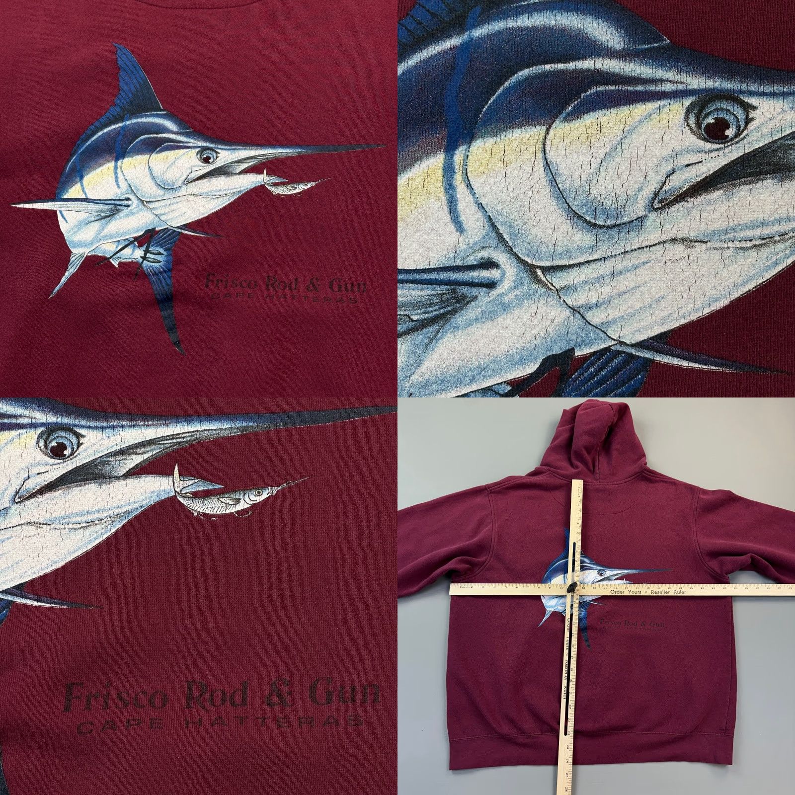 Soffe VINTAGE Soffe Hoodie Mens XL Maroon Frisco Rod & Gun Cape Hatteras Pullover Size US XL / EU 56 / 4 - 8 Thumbnail