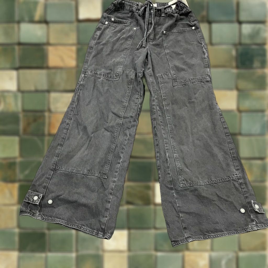 WE THE FREE By Free People CRVY Outlaw Wide-Leg Jeans Women's S Black Wide-Leg Jeans Regular Cotton Button Black WE THE FREE Womens S Jeans 90s?