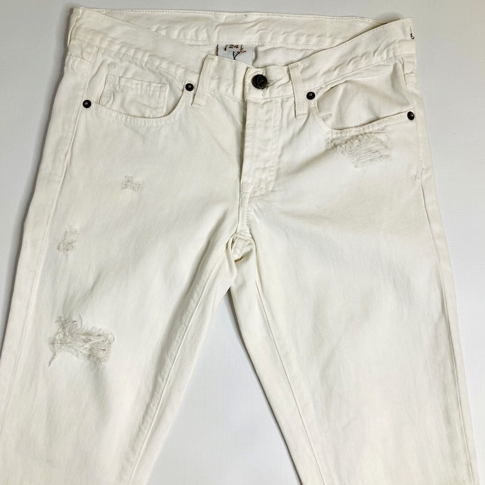 Denime Genetic Denim Jeans White Size 24 Skinny Distressed Inseam 30 Low Rise 5-Pocket Womens Size 42" / US 20 - 2 Thumbnail