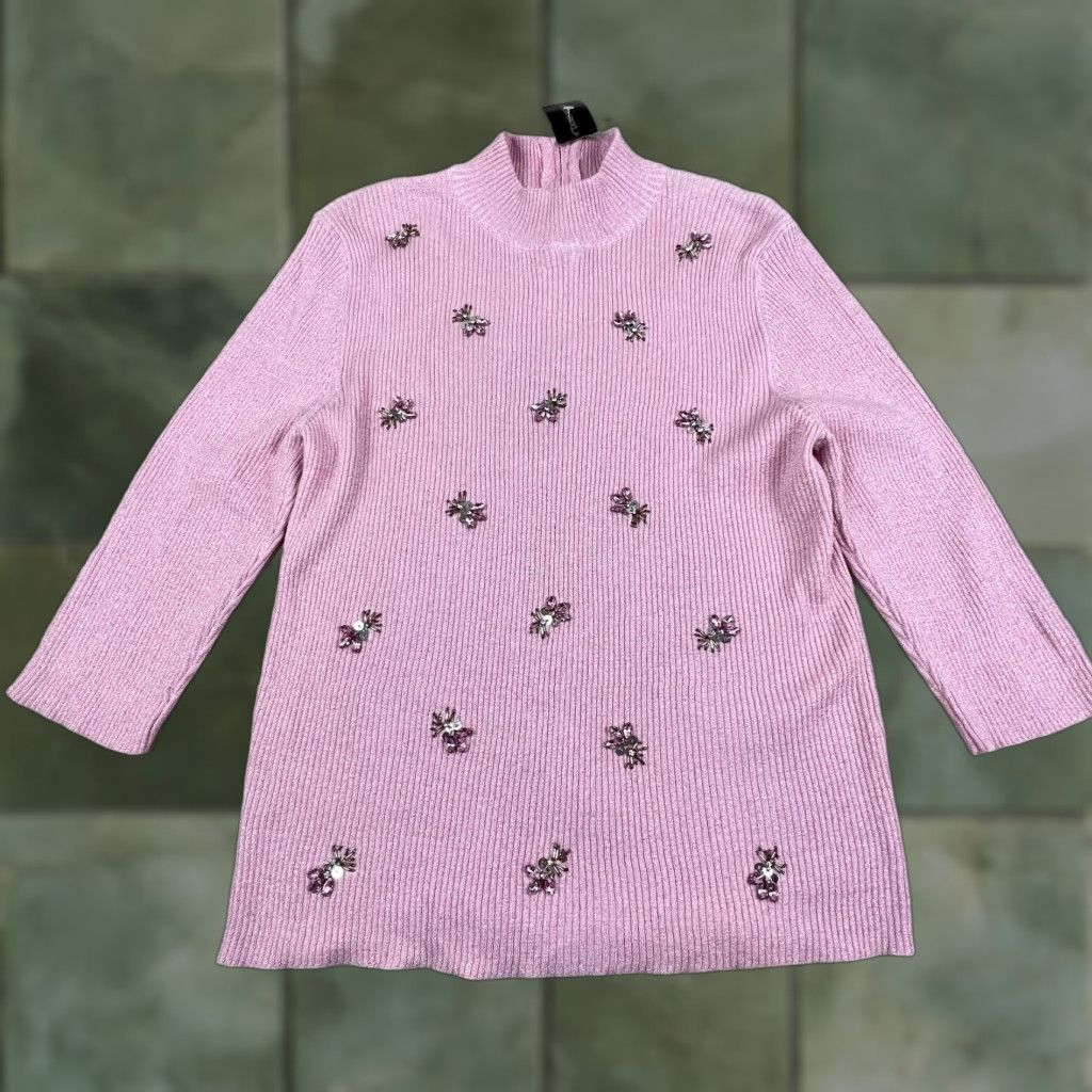 Vintage Lauren Michelle Womens Sweater XL Pink Rhinestones Mock Neck 3/4 Sleeves New Size XL / US 12-14 / IT 48-50 - 1 Thumbnail