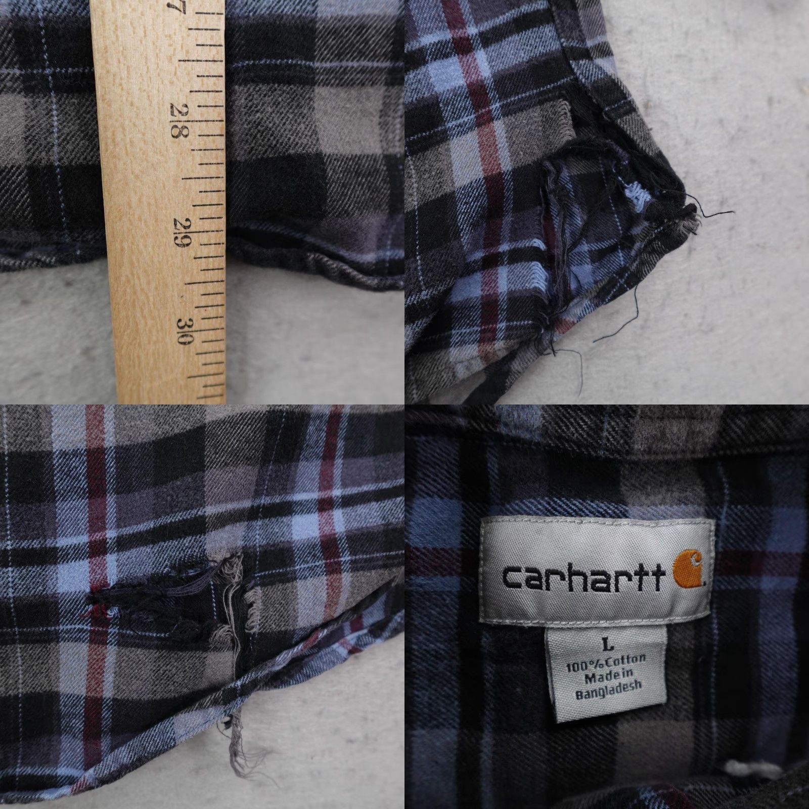 Carhartt Carhartt Shirt Mens Large Blue Gray Black Plaid Flannel Distressed Button Up Size US L / EU 52-54 / 3 - 8 Thumbnail