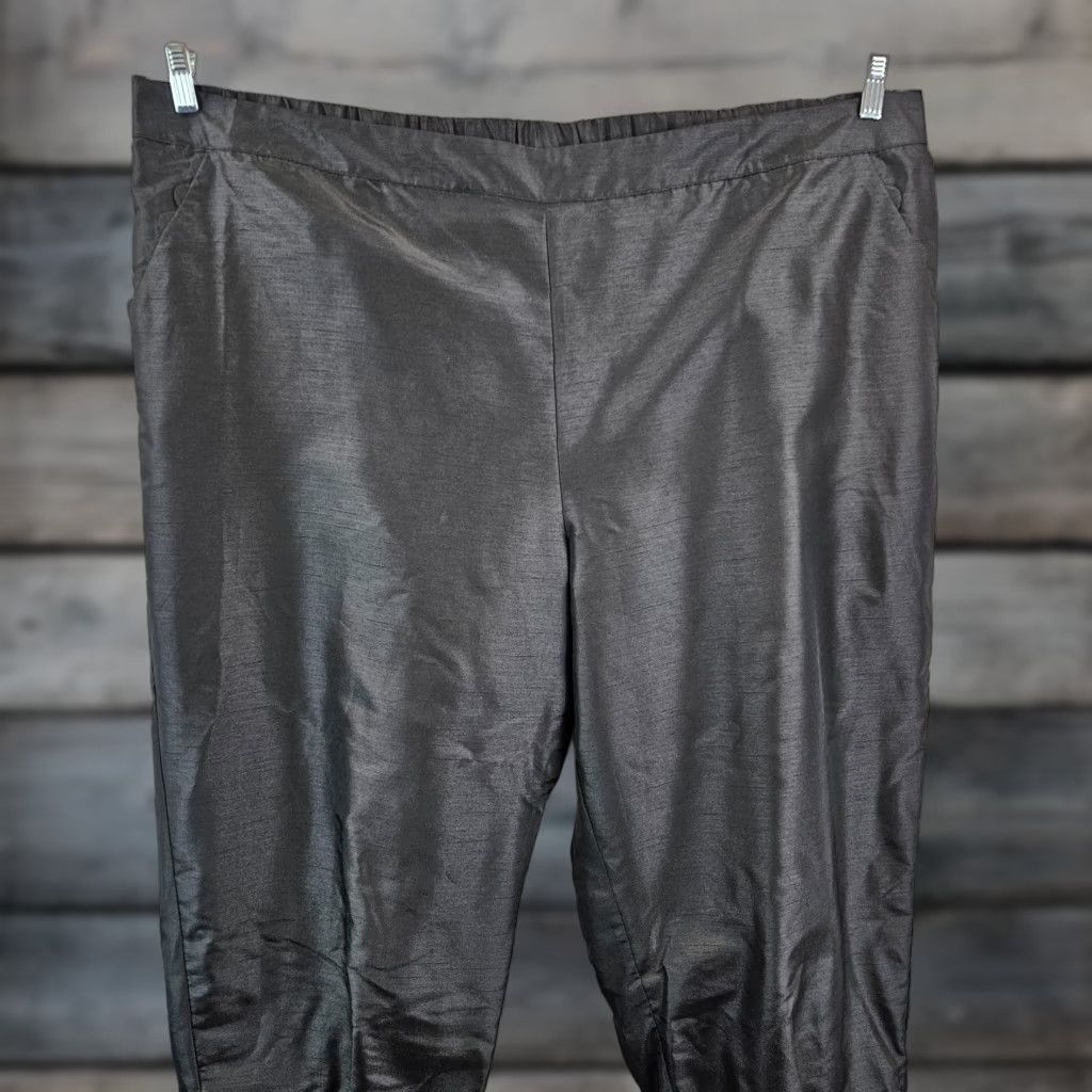 Vintage Kika Vargas Womens Pants Sz 3X Scallop Edge Pocket Tapered Solid Black Pull On Size 40" / US 18 - 1 Thumbnail