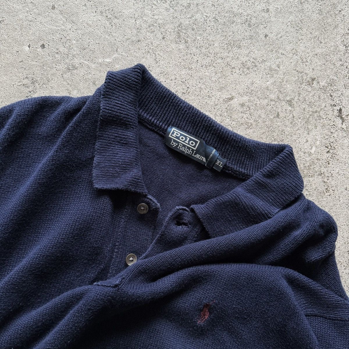 Polo Ralph Lauren Polo Ralph Lauren Vintage Navy Knit Long Sleeve Polo Sweater Size US XL / EU 56 / 4 - 3 Thumbnail