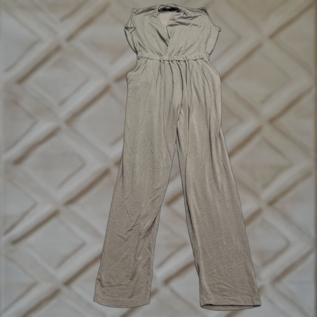 Vintage SEN One-Piece Jumpsuit Womens M Taupe Brown V-Neck Sleeveless Stretch Casual Size 32" / US 10 / IT 46 - 1 Thumbnail