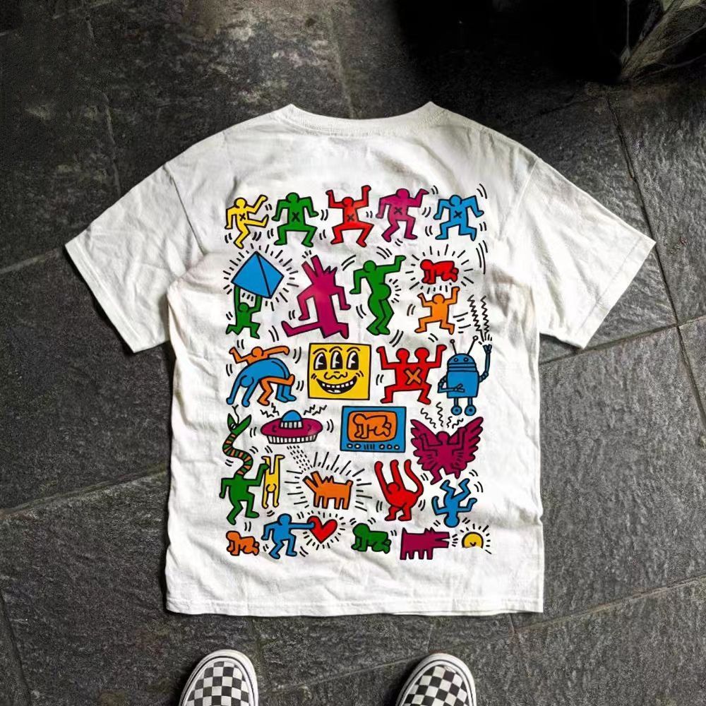 Vintage White washed retro fun dance print cotton t-shirt Size US M / EU 48-50 / 2 - 1 Thumbnail