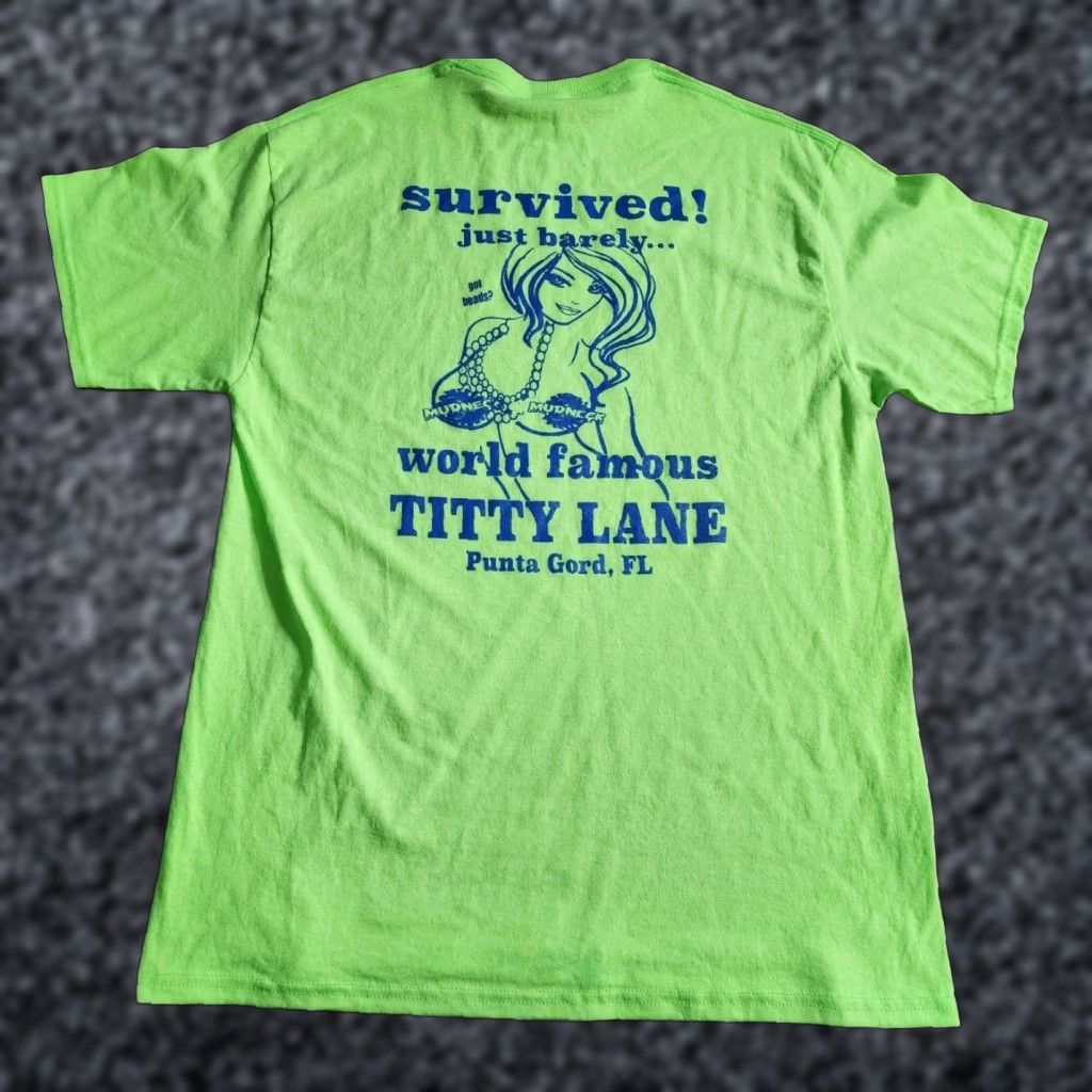 Port & Company World Famous Mudneck Punta Gorda FL T Shirt Graphic Green Mens L Short Sleeve Crew Neck Port & Company Size US L / EU 52-54 / 3 - 1 Thumbnail