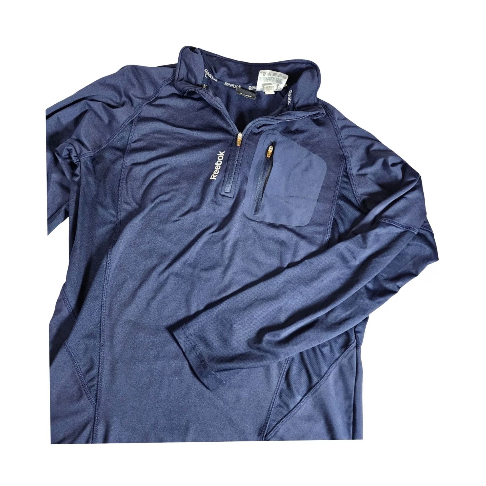 Reebok Mens Reebok Performance Pullover Shirt Medium Navy Blue Long Sleeve Quarter Zip Size US M / EU 48-50 / 2 - 2 Thumbnail