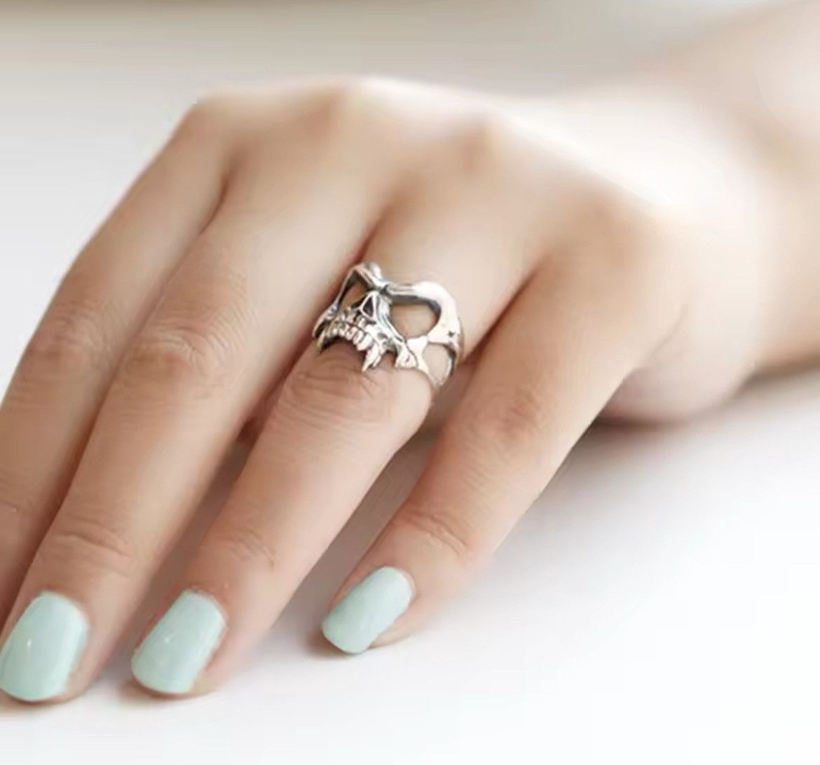 Other Vintage Punk Skeleton Head Resizeable Ring Size ONE SIZE - 6 Thumbnail