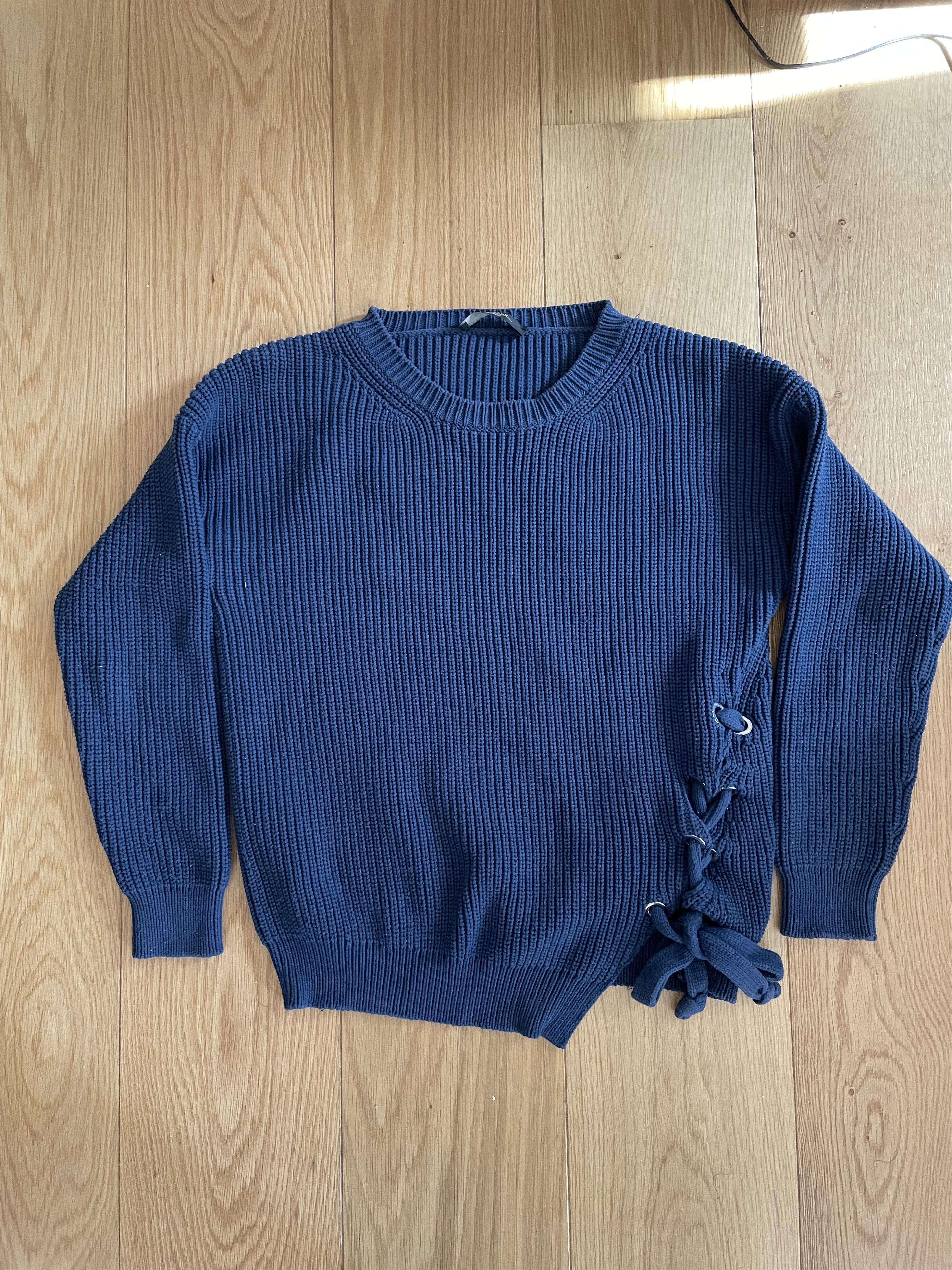 Weekend Max Mara Max Mara Blue Knit Jumper Side Lace Detail Crew Neck Sweater Size M / US 6-8 / IT 42-44 - 1 Thumbnail