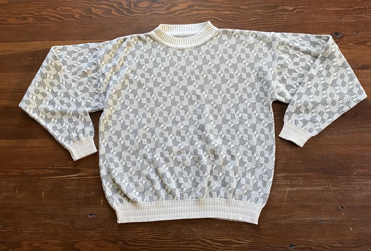 Vintage Vintage 90’s Geometric Pattern White & Grey Knit Sweater Size US M / EU 48-50 / 2 - 2 Thumbnail