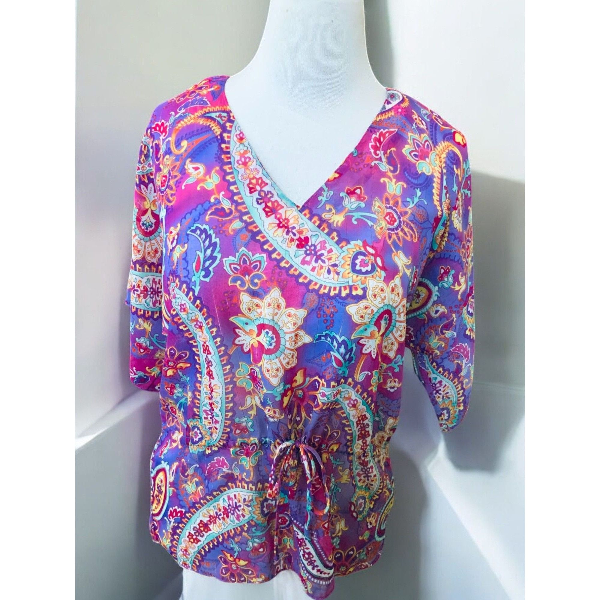 Chaps Ralph Lauren Chaps Petite Womens Paisley Wrap Top PM Size M / US 6-8 / IT 42-44 - 6 Thumbnail