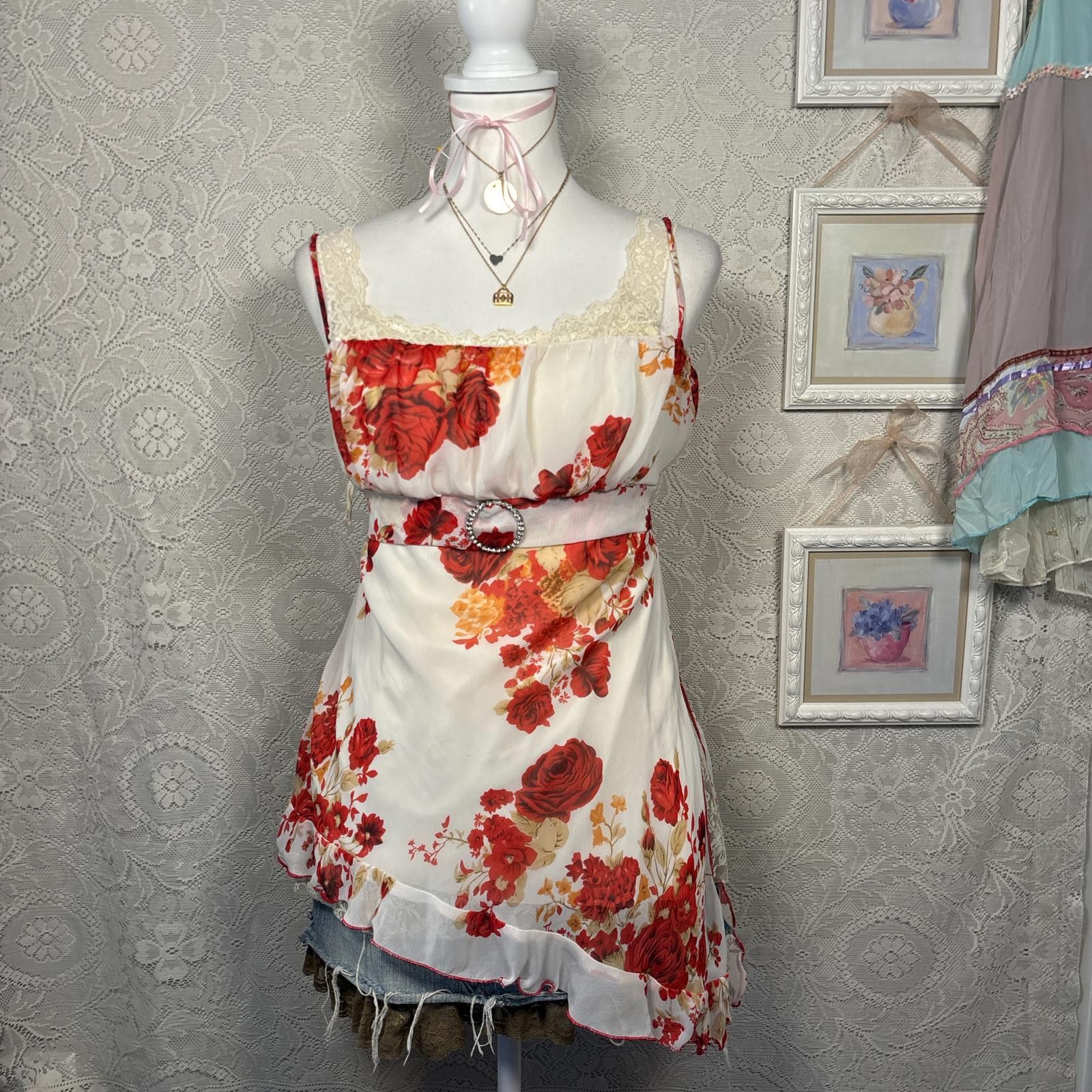 Other vintage floral ruffle asymmetrical silky top Size M / US 6-8 / IT 42-44 - 1 Thumbnail