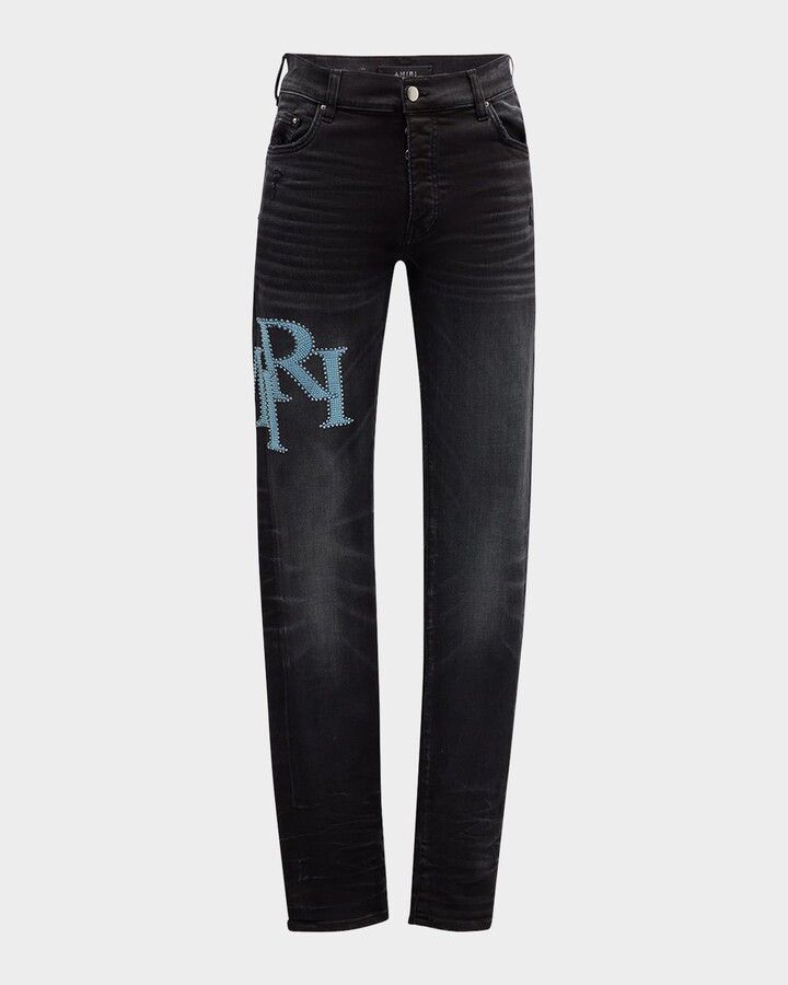 Amiri o1s1wg110525 Crystal Staggered Logo Jeans in Black Size US 38 / EU 54 - 1 Thumbnail