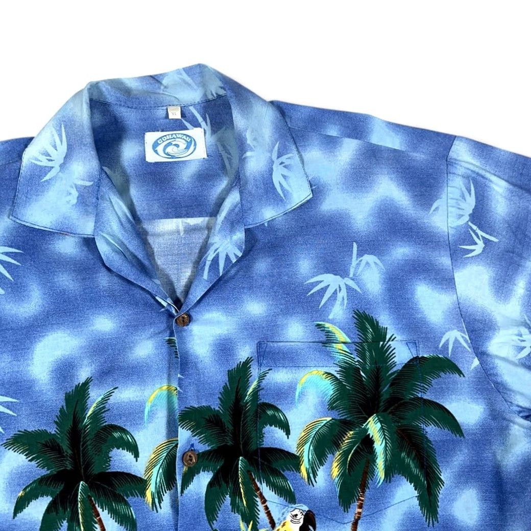 ALOHAS VINTAGE Go Hawaii Hawaiian Shirt Adult XL Blue Parrot Beach 80s Aloha Surf Button-Up Short Sleeve Pocketed Cotton Mens Size US L / EU 52-54 / 3 - 2 Thumbnail