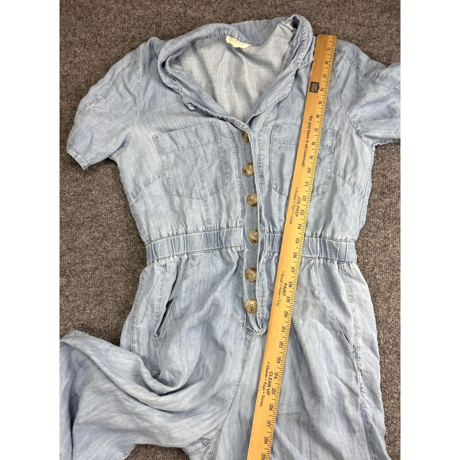 Vintage ROOLEE Jumpsuit Womens Medium Blue Chambray Button Front Short Sleeve Pockets Size 32" / US 10 / IT 46 - 5 Thumbnail