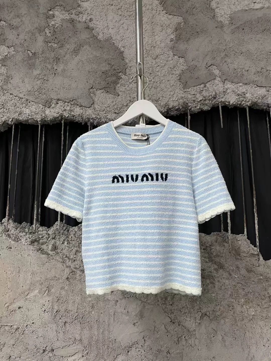 Miu Miu Miu Miu Blue White Stripe Logo Towel Tee Size US 28 / EU 44 - 1 Thumbnail