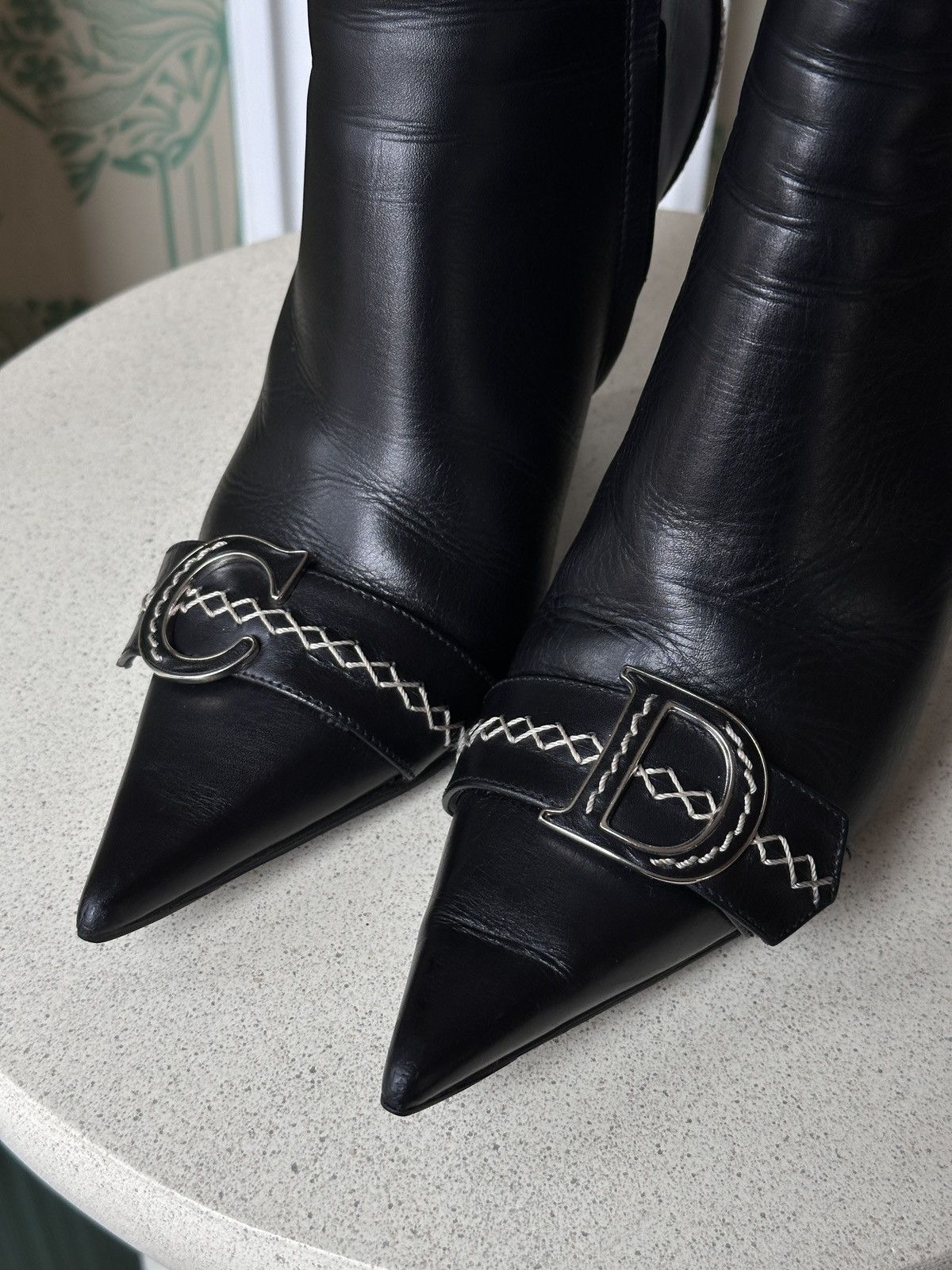 Dior DIOR CD Logo Black Leather Pointed Toe Ankle Boots Size US 5.5 / IT 35.5 - 3 Thumbnail