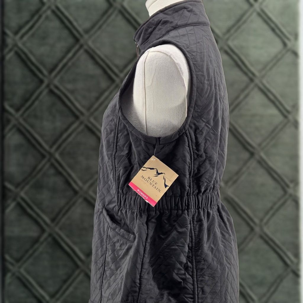 The Mountain VINTAGE Blue Mountain Vest Womens XS Black Quilted Fleece Mid-Length Full Zip Pockets Size XS / US 0-2 / IT 36-38 - 1 Thumbnail