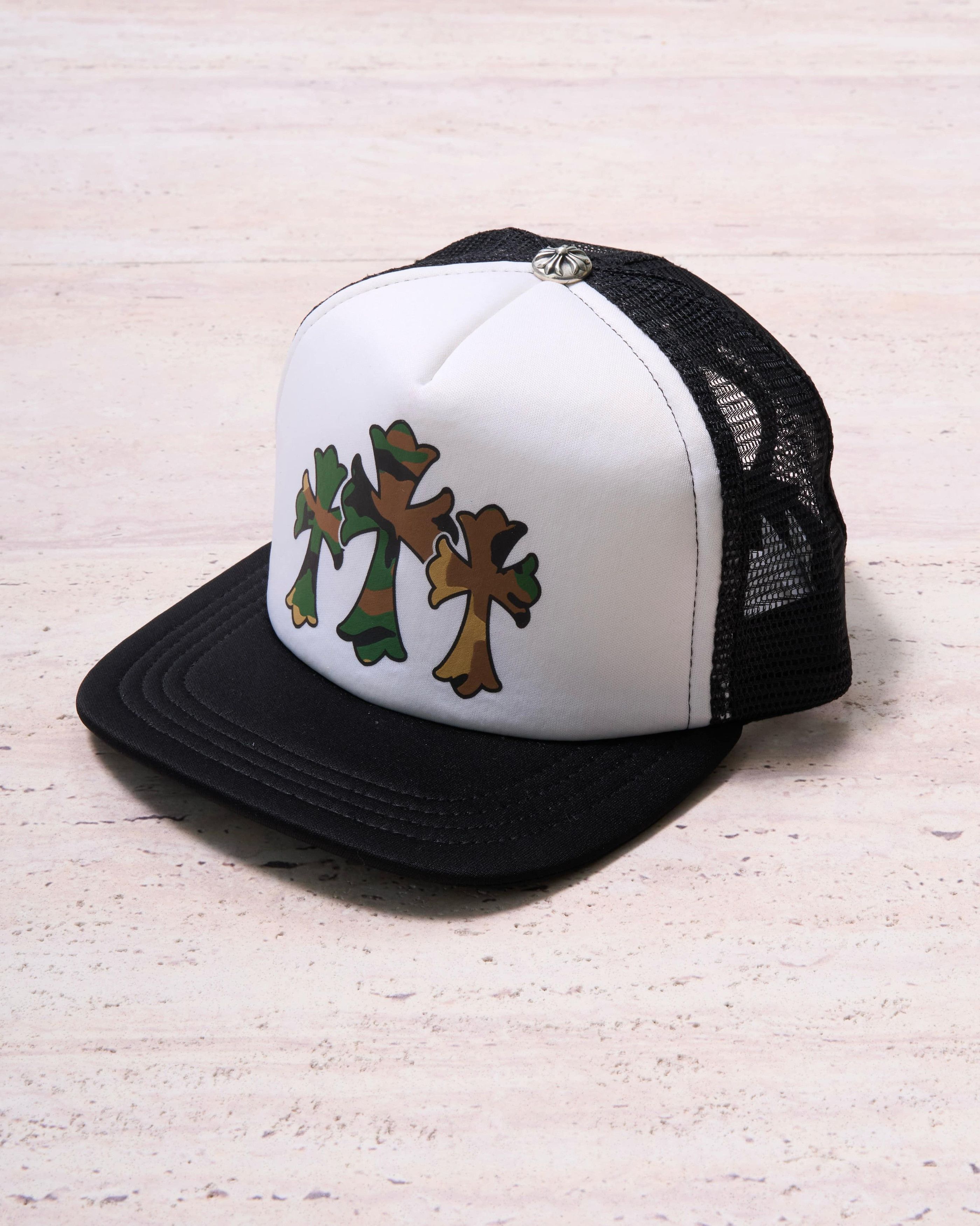 Chrome Hearts Cemetary Cross Leather Stitched Trucker Hat