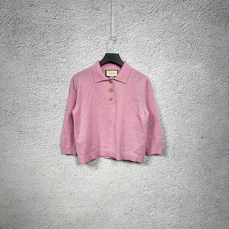 GucciPink double G full print glitter pink polo knitwear 25