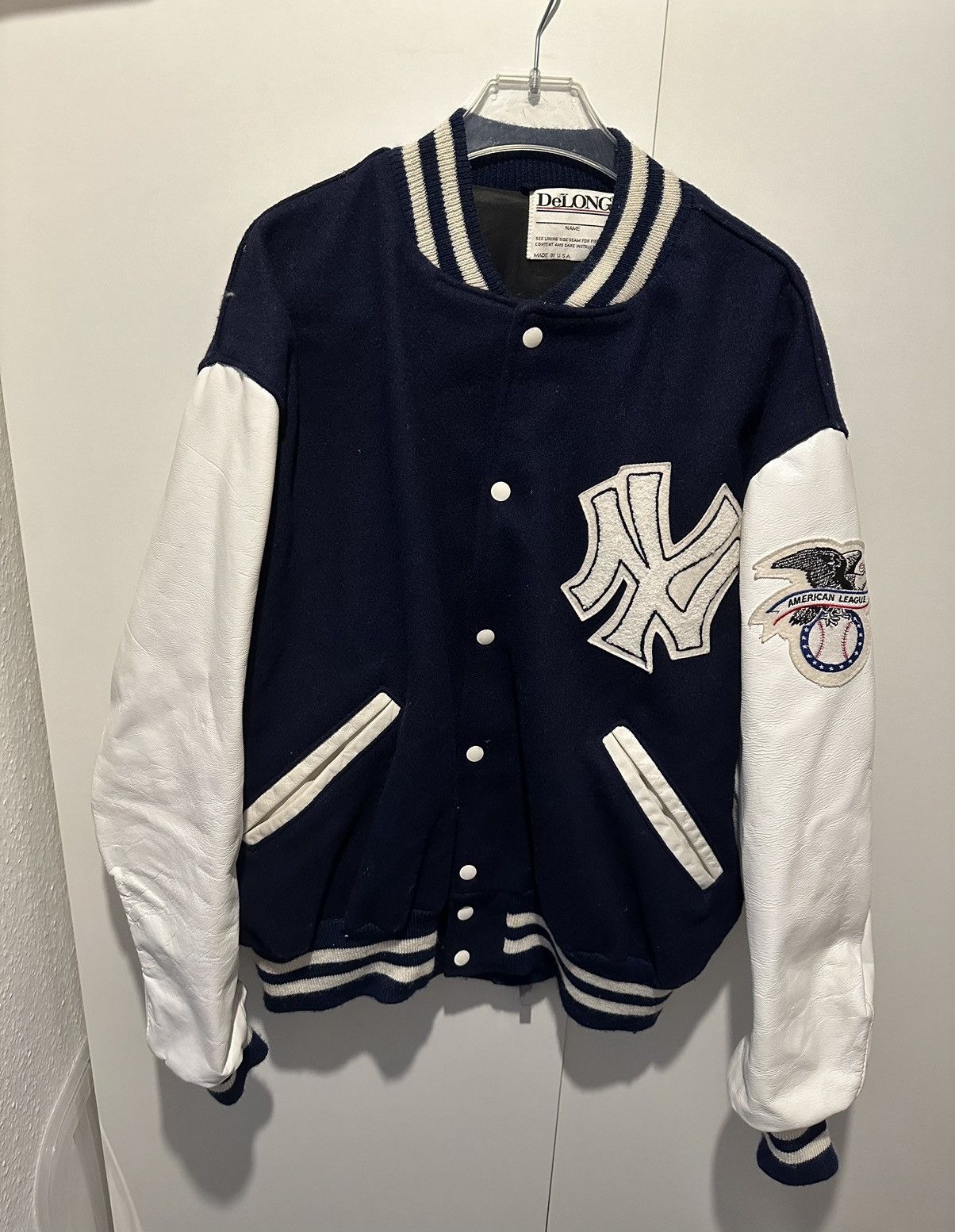 image of Delong Jacke New York Yankees Size L Vintage Leather Jacket in Blue, Men's