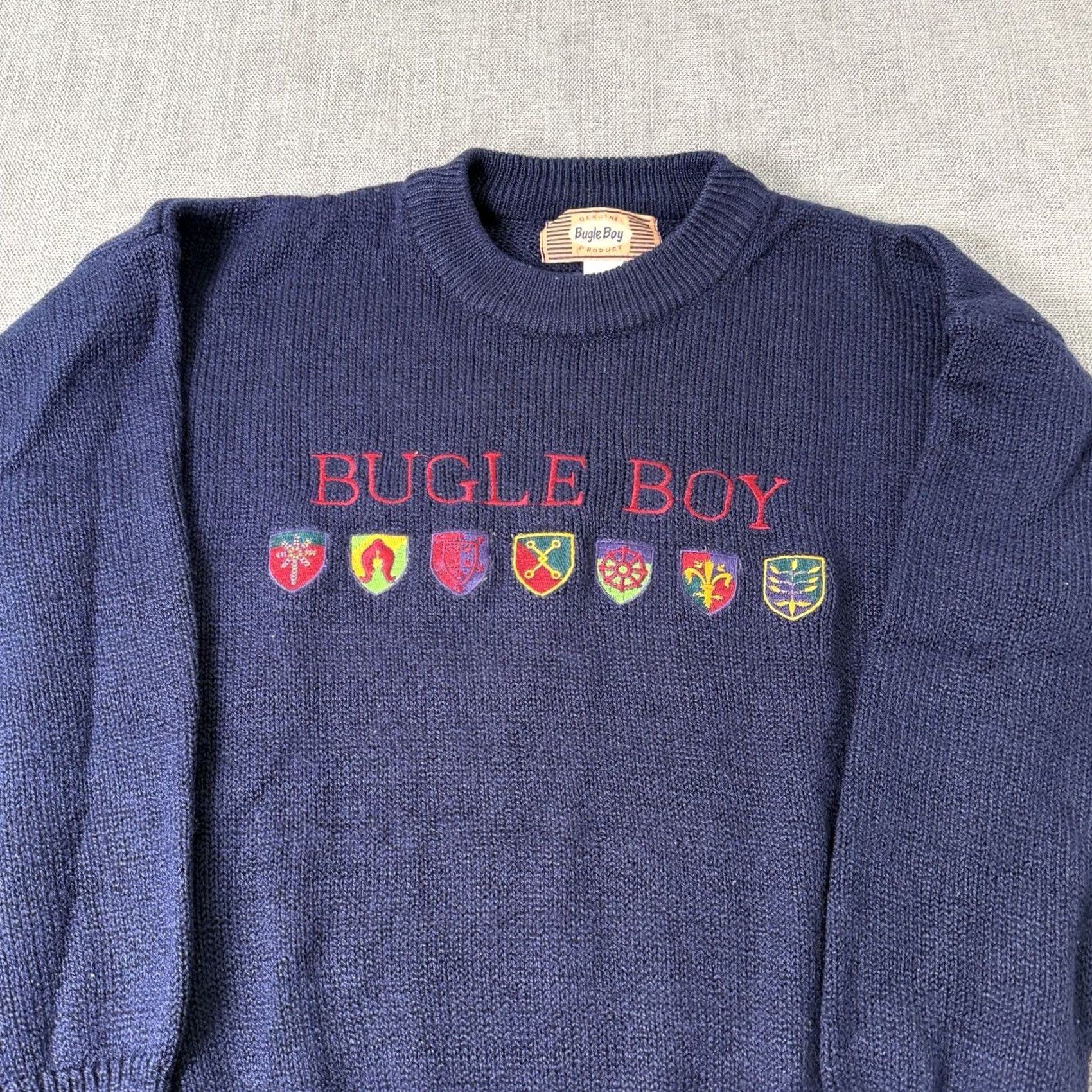 Bugle Boy VINTAGE Bugle Boy Sweater Geometric Pattern Blue Crest Mens L Pullover Knit Acrylic Blue Crew Neck Size US L / EU 52-54 / 3 - 2 Thumbnail
