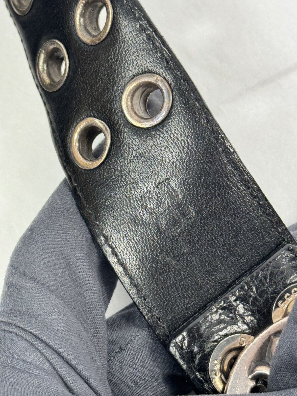 Chrome Hearts DOUBLE STUD STERLING SILVER LEATHER BELT +BUCKLE *RARE* Size 36 - 10 Thumbnail