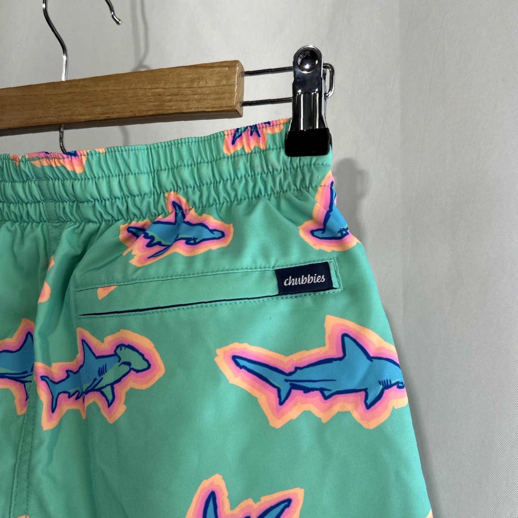 Chubbies Chubbies Swim Trunks Mens S Blue 7" Board Shorts Lined Sharks Drawstring Size US 29 - 3 Thumbnail