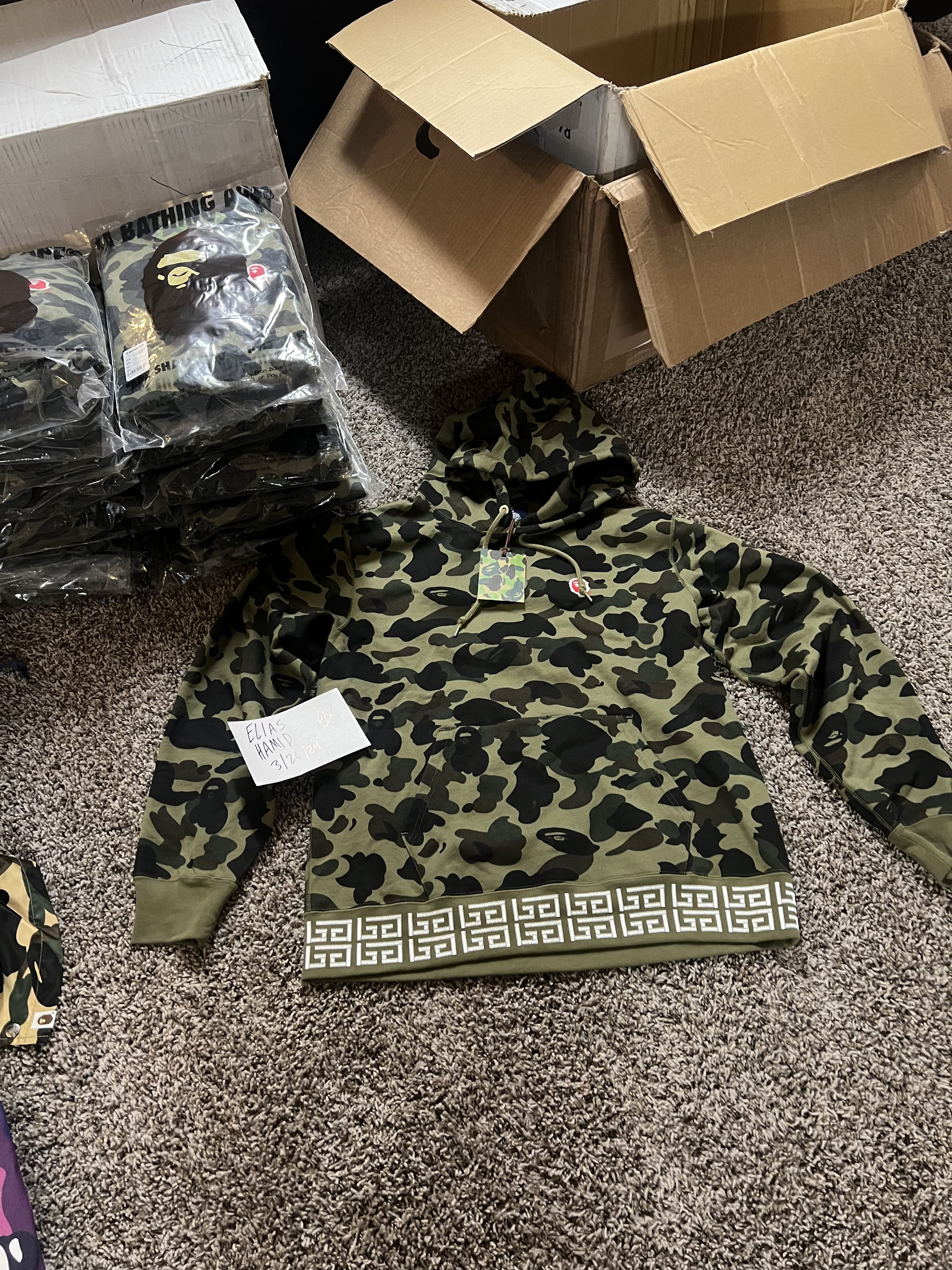 Image of Bape 1St Camo College Pullover Hoodie in Green, Men's (Size 2XL)