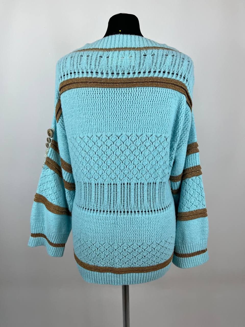 Elisa Cavaletti Elisa Cavaletti Italy Turquoise Knit Sweater Gold Lurex Size S / US 4 / IT 40 - 3 Thumbnail